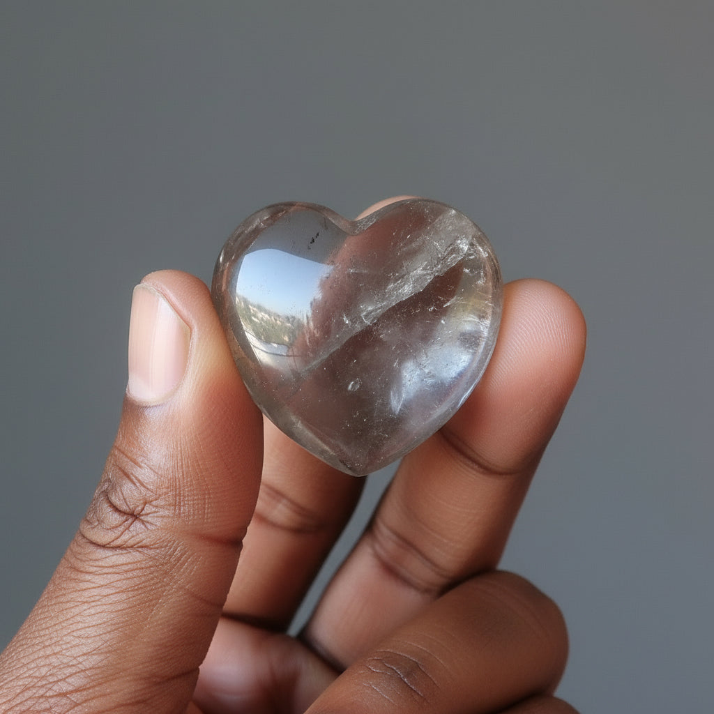Smoky Quartz Heart Crisp Clear Love Stone Set