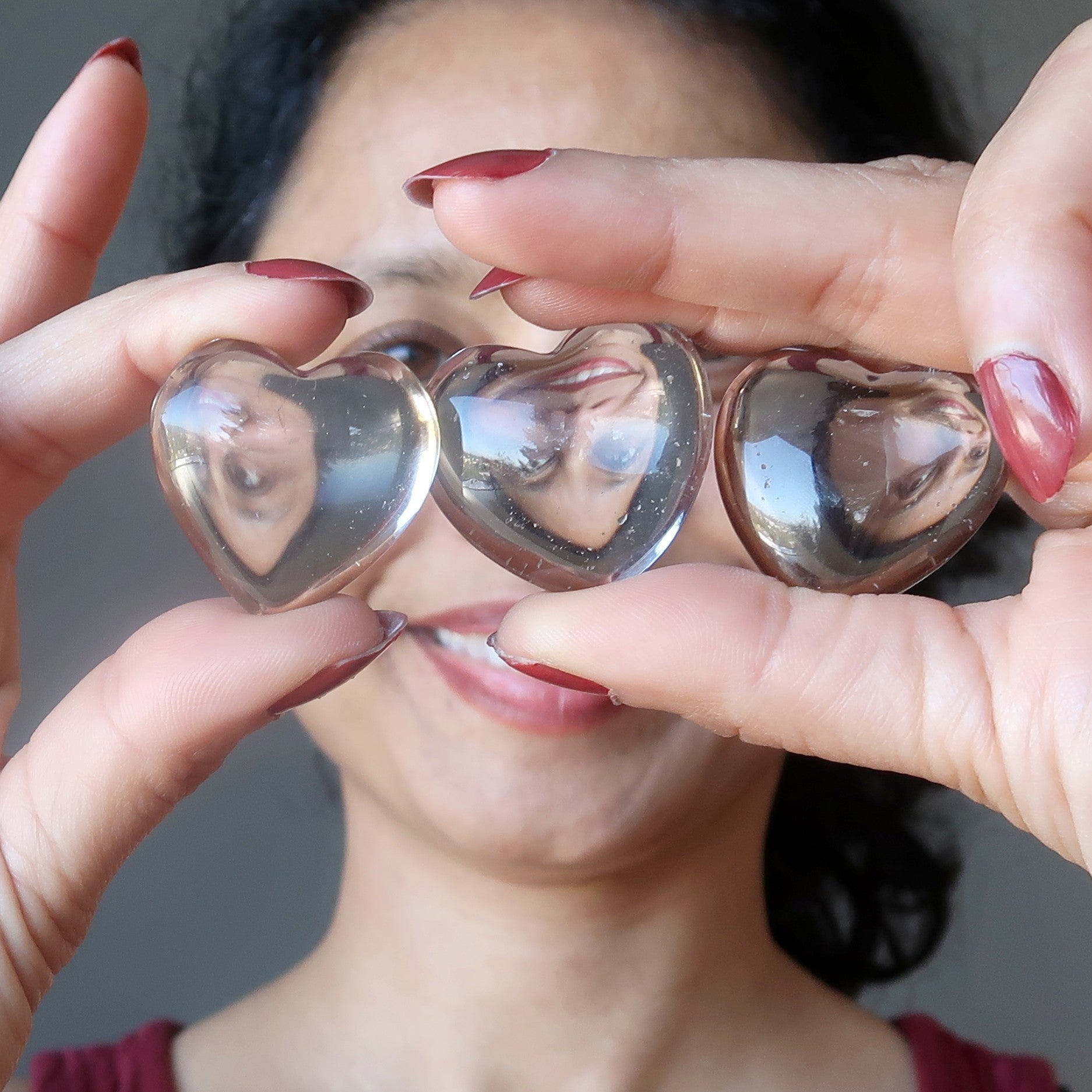 Smoky Quartz Heart Crisp Clear Love Stone Set