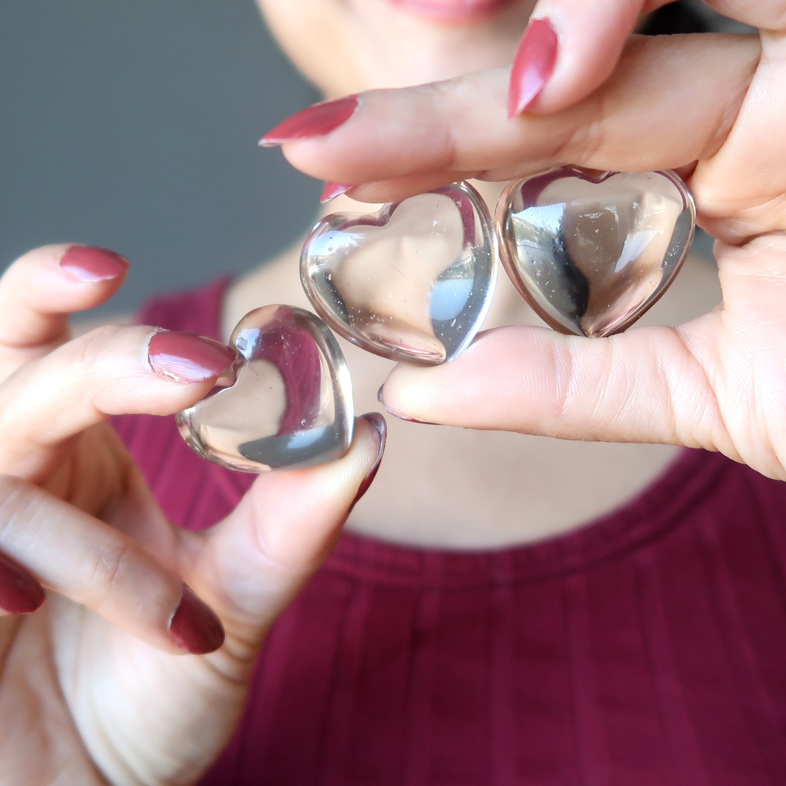 Smoky Quartz Heart Crisp Clear Love Stone Set