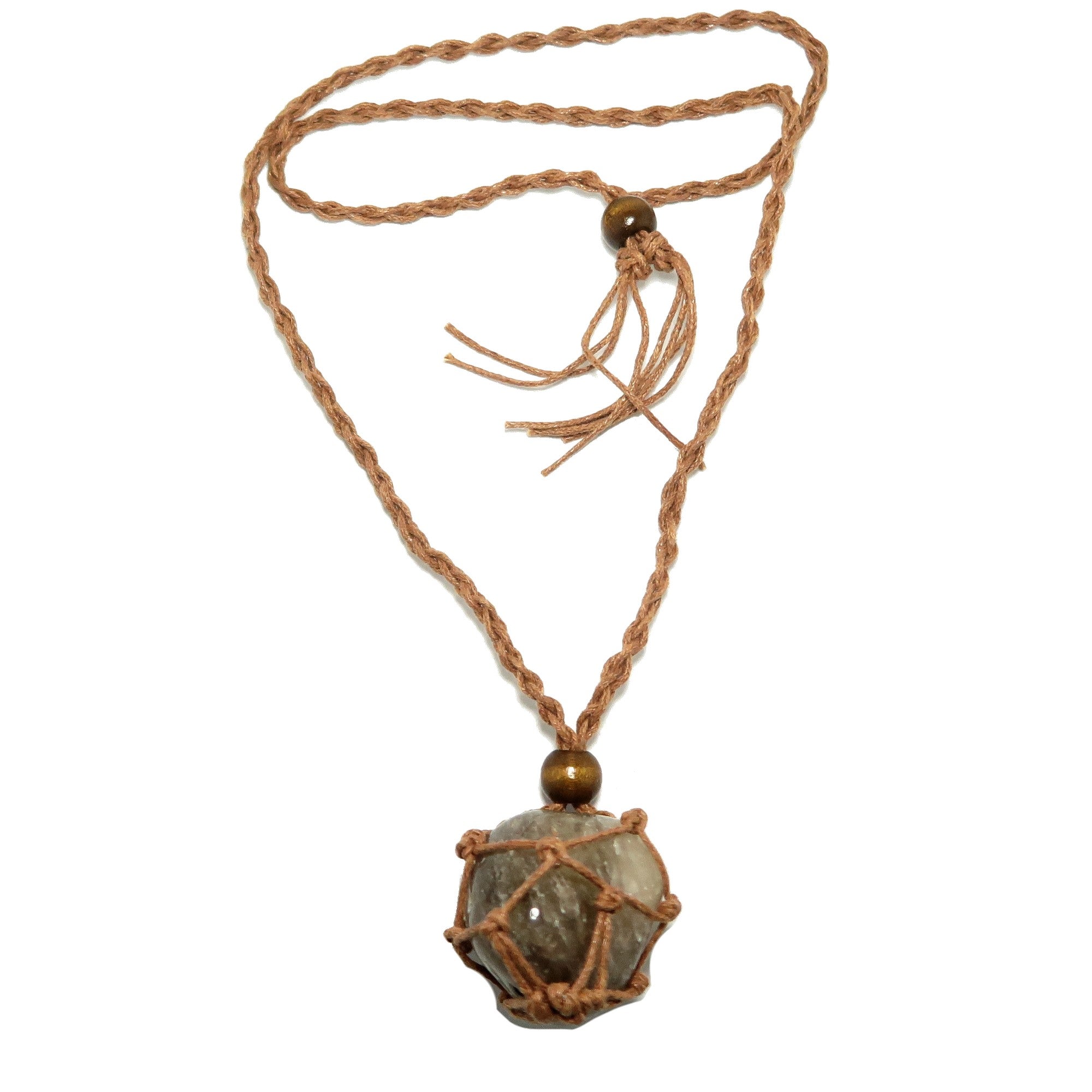 Collier Quartz Fumé Sans Négativité Macramé Marron