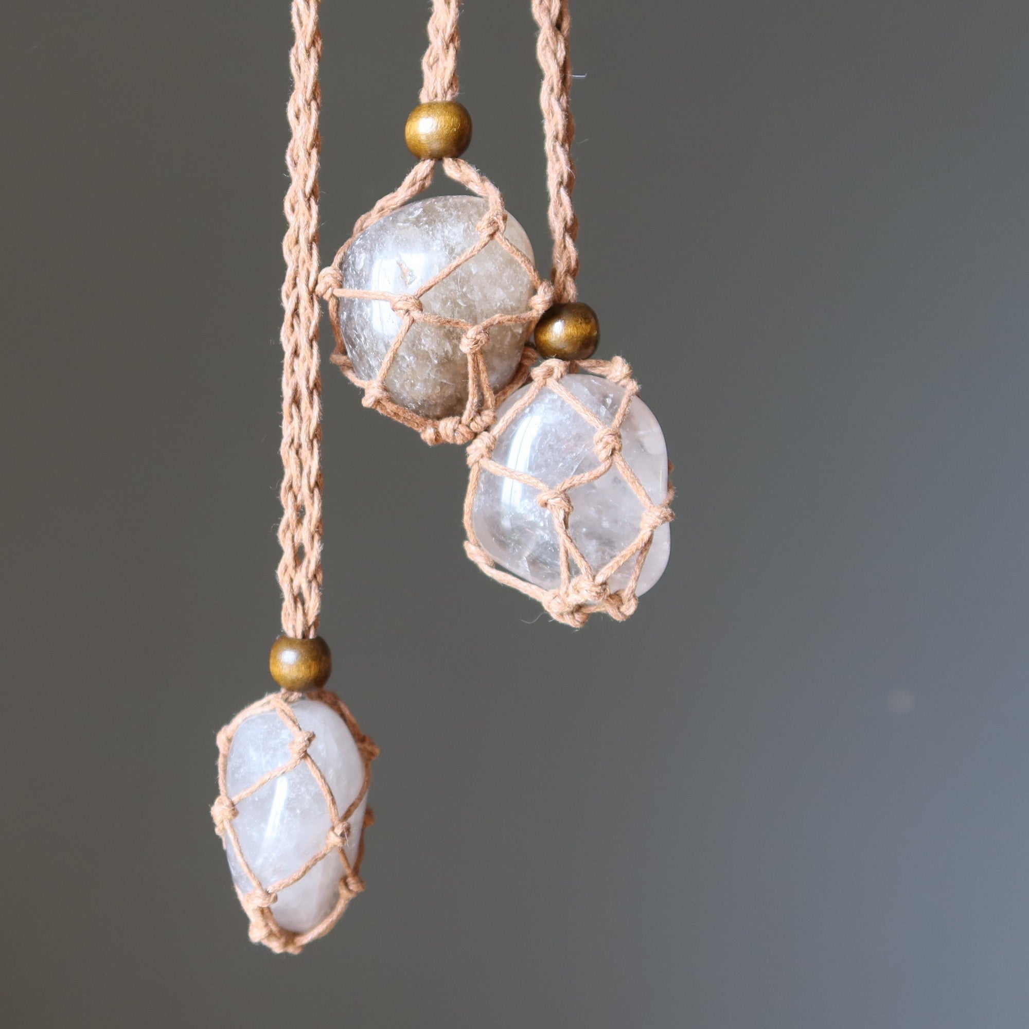 Collier Quartz Fumé Sans Négativité Macramé Marron