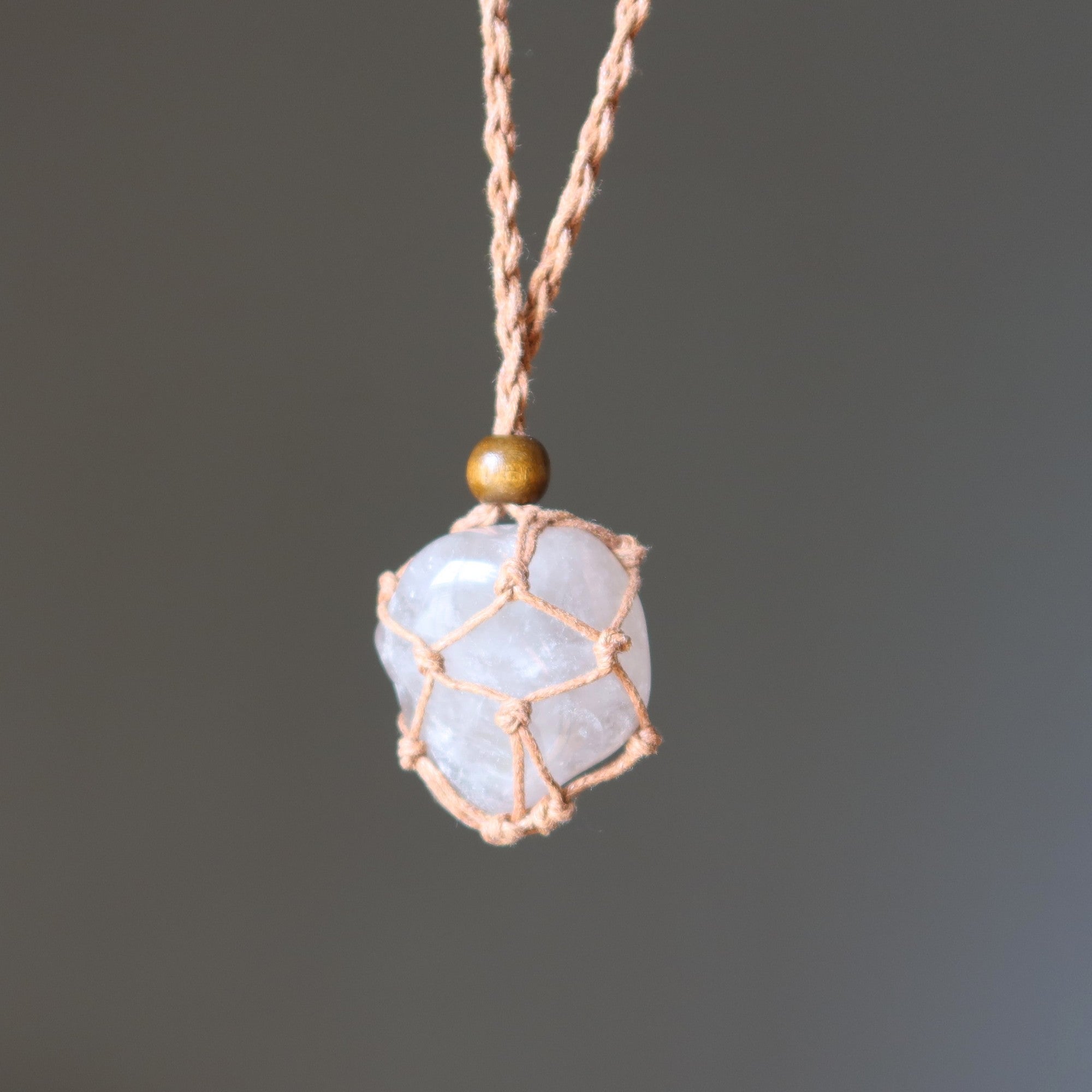 Collier Quartz Fumé Sans Négativité Macramé Marron