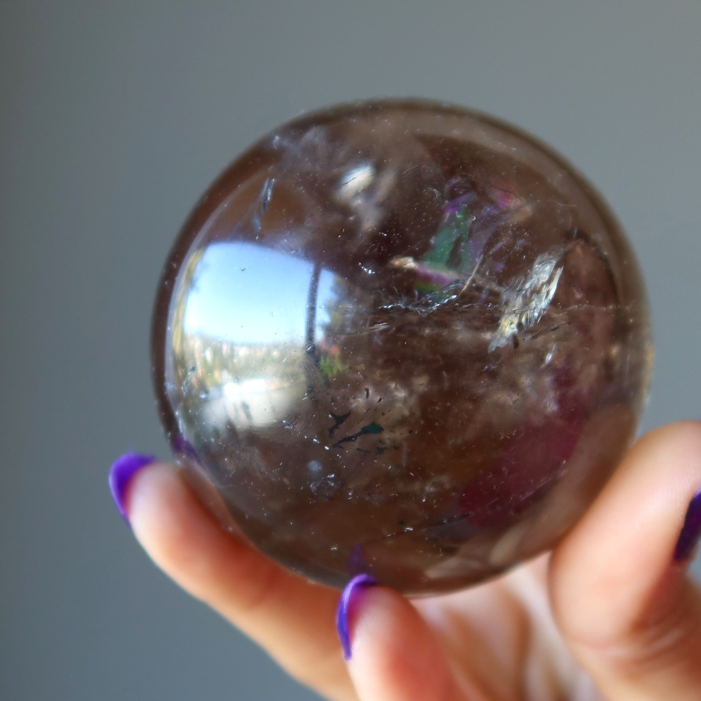 Sphère de quartz fumé Boule de cristal Dapper arc-en-ciel