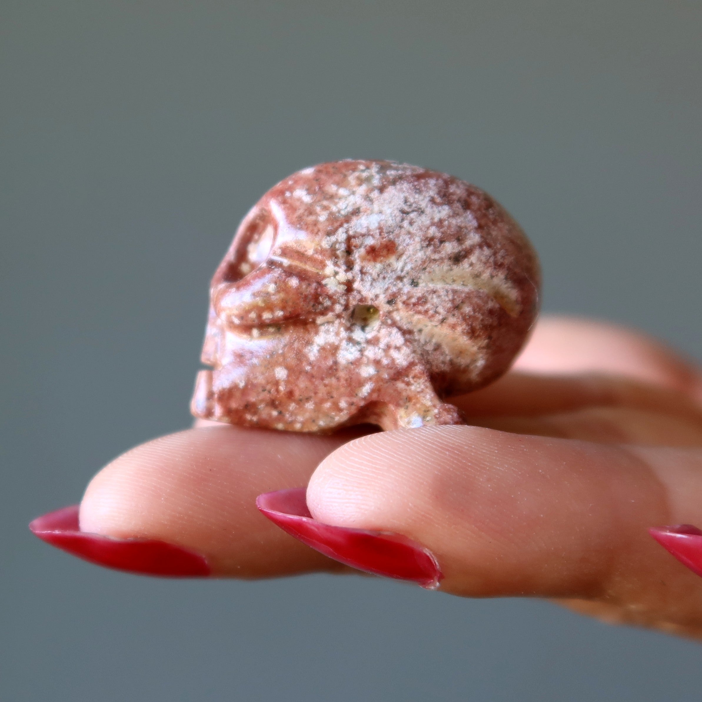 Soapstone Skull Time Traveler Channeling Crystal Red Bead