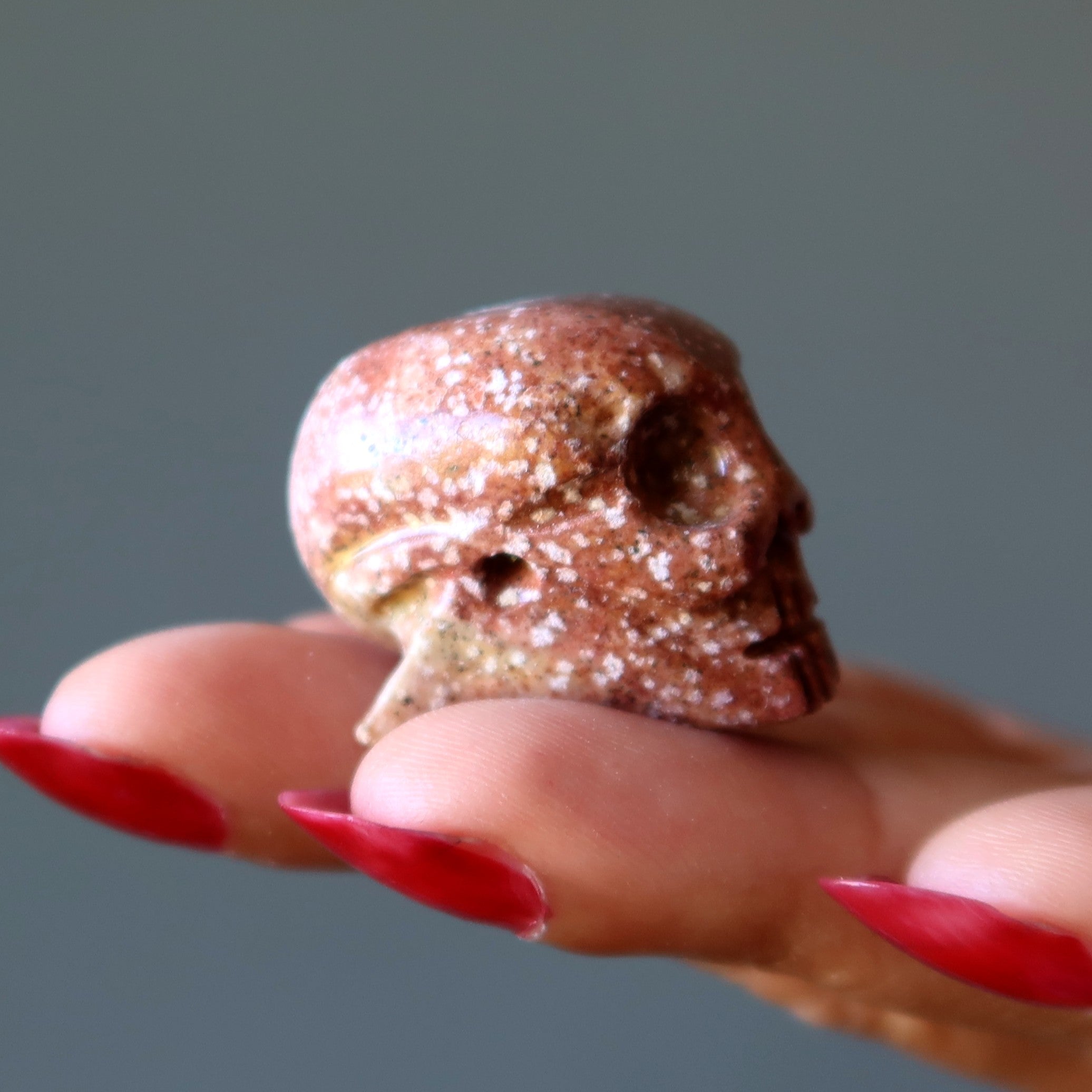 Soapstone Skull Time Traveler Channeling Crystal Red Bead