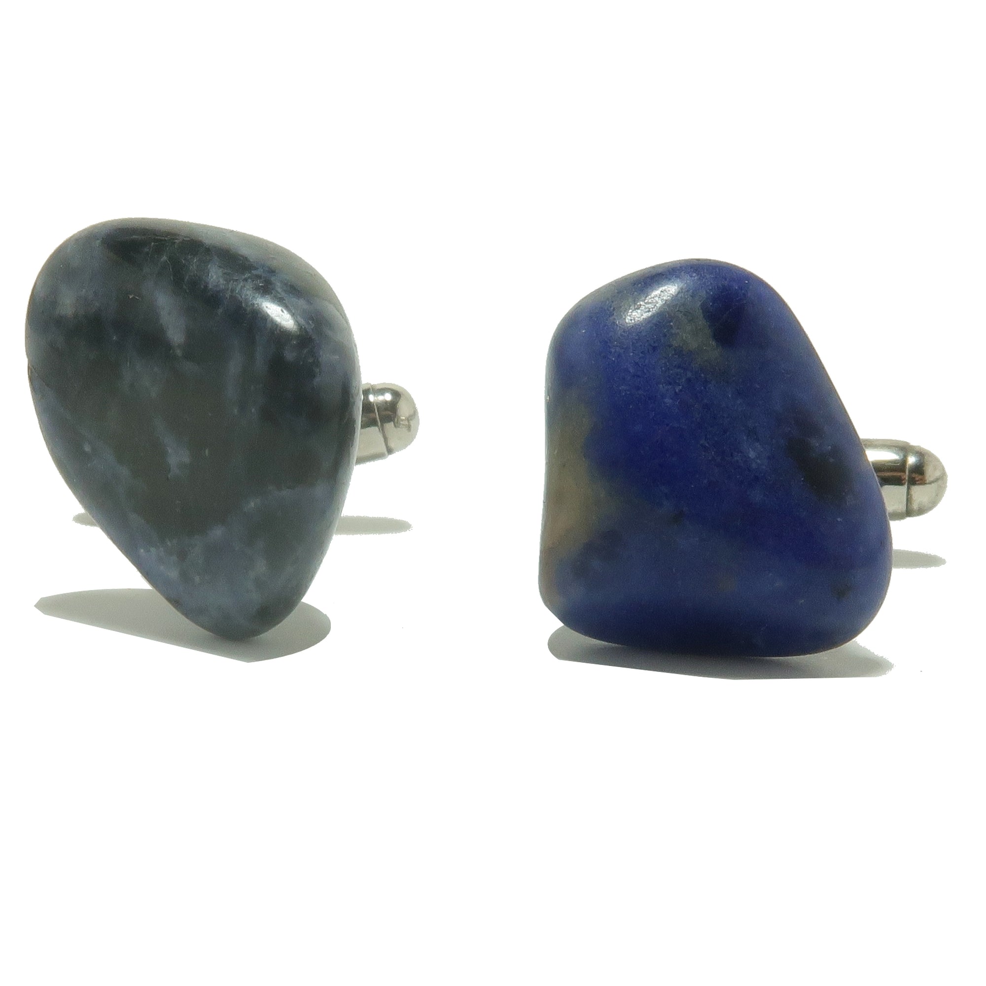 Sodalith-Manschettenknöpfe Glattes und beruhigendes blaues getrommeltes Edelstein Silber