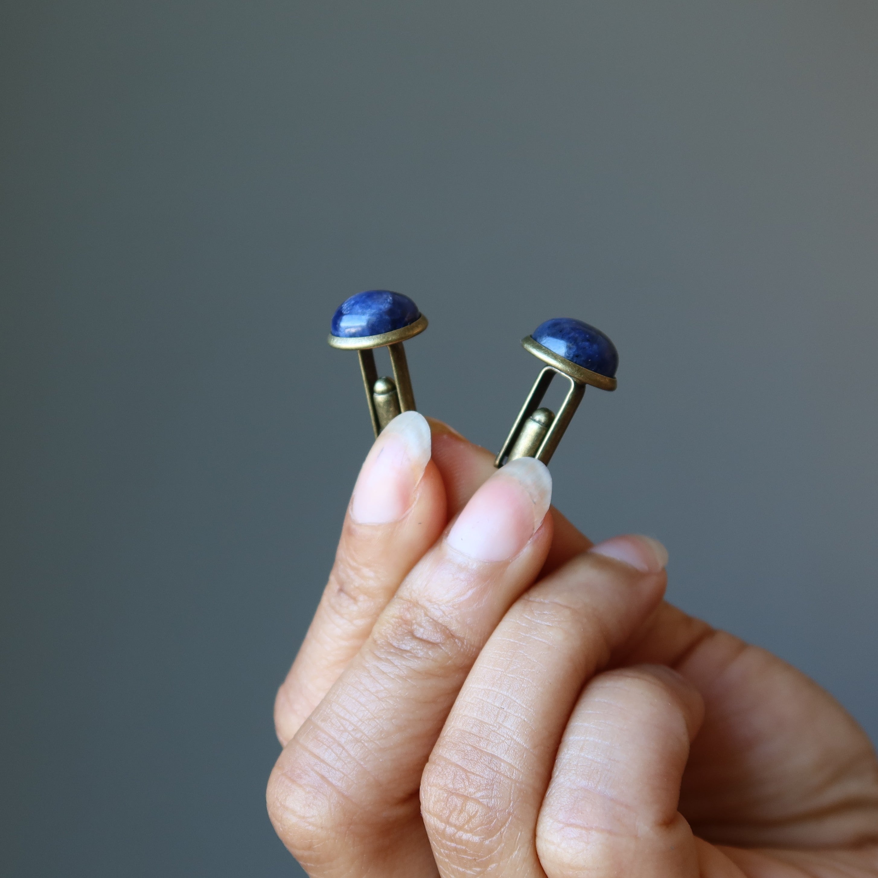 Boutons de Manchette en Sodalite Bleue Bronze Vieilli Professionnel