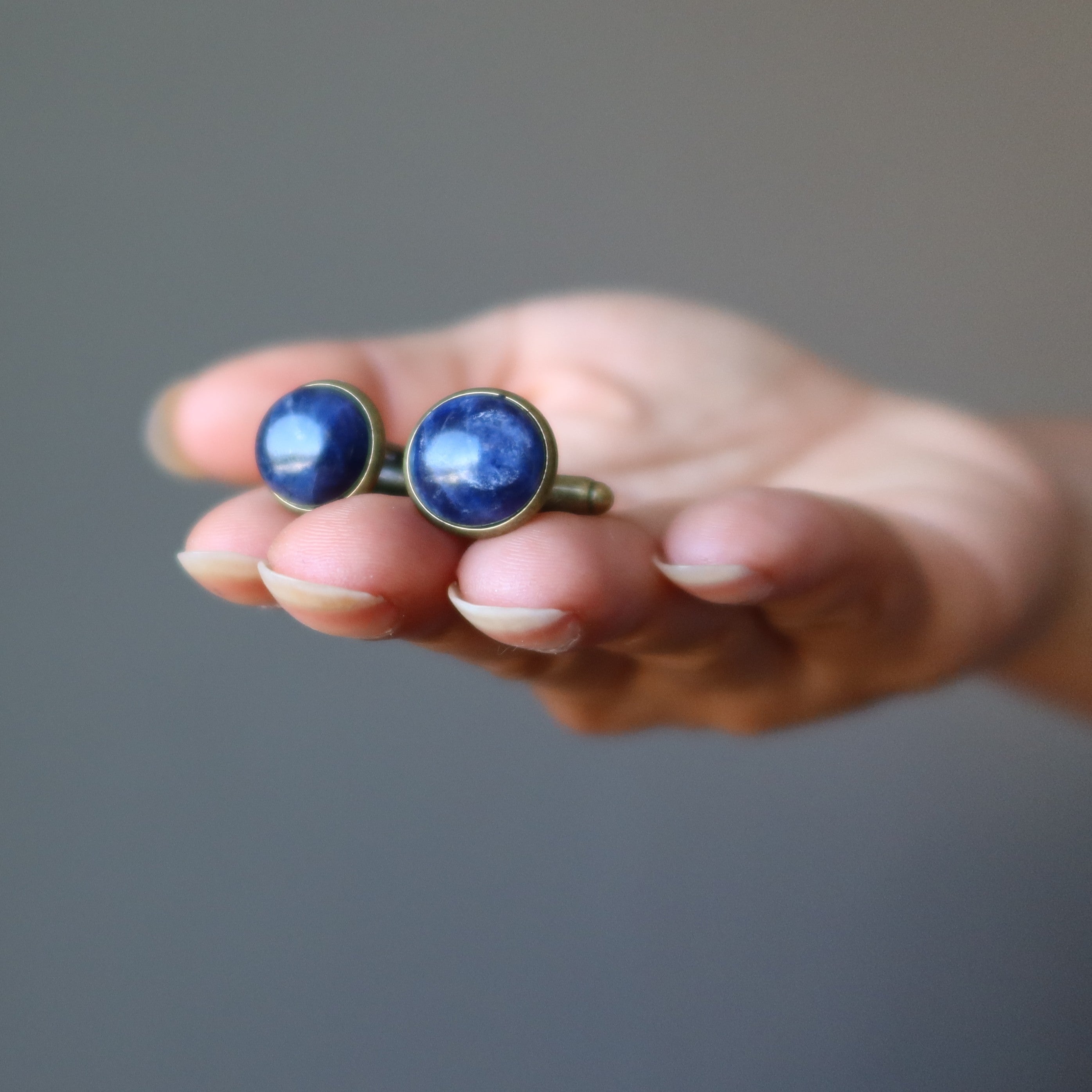 Boutons de Manchette en Sodalite Bleue Bronze Vieilli Professionnel