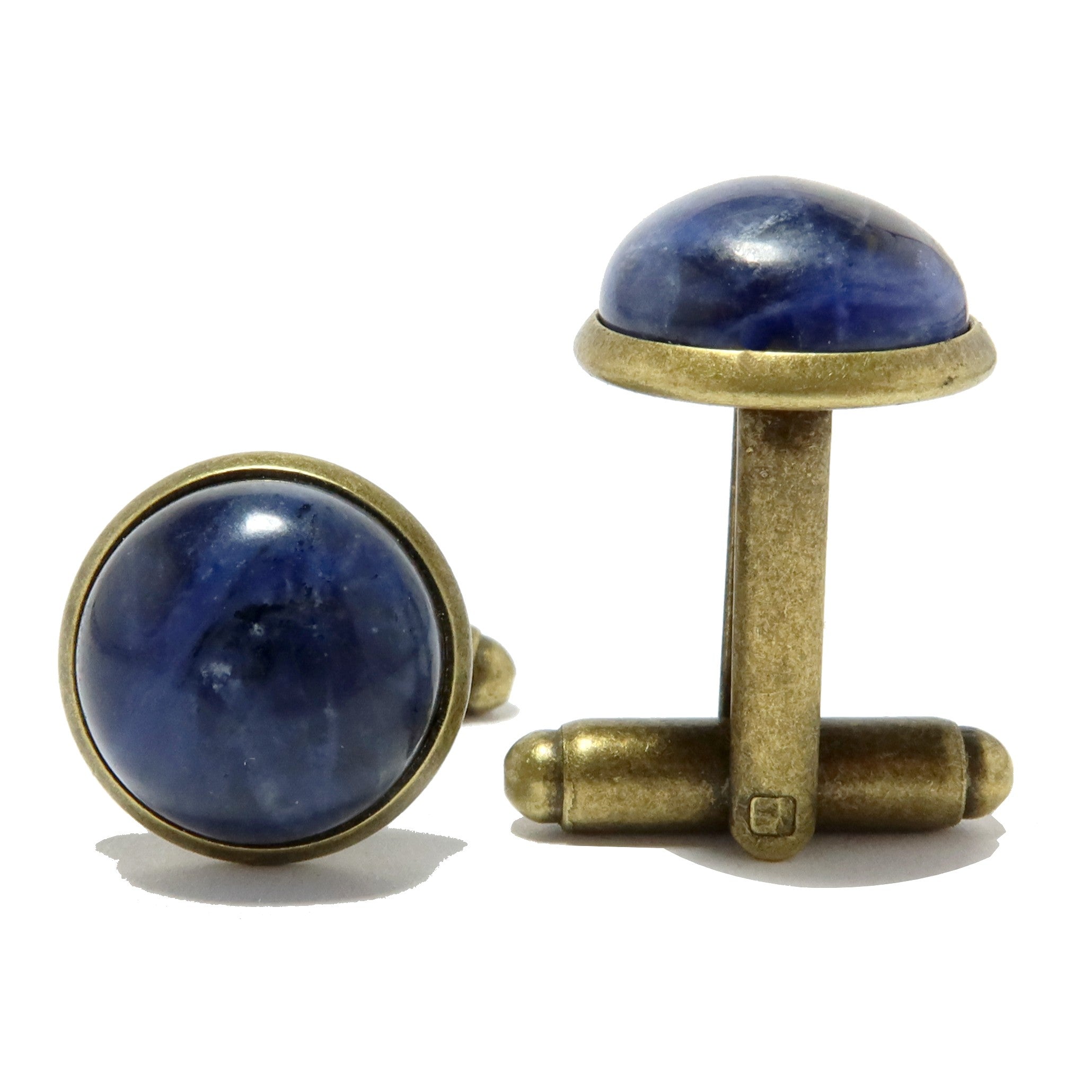 Boutons de Manchette en Sodalite Bleue Bronze Vieilli Professionnel
