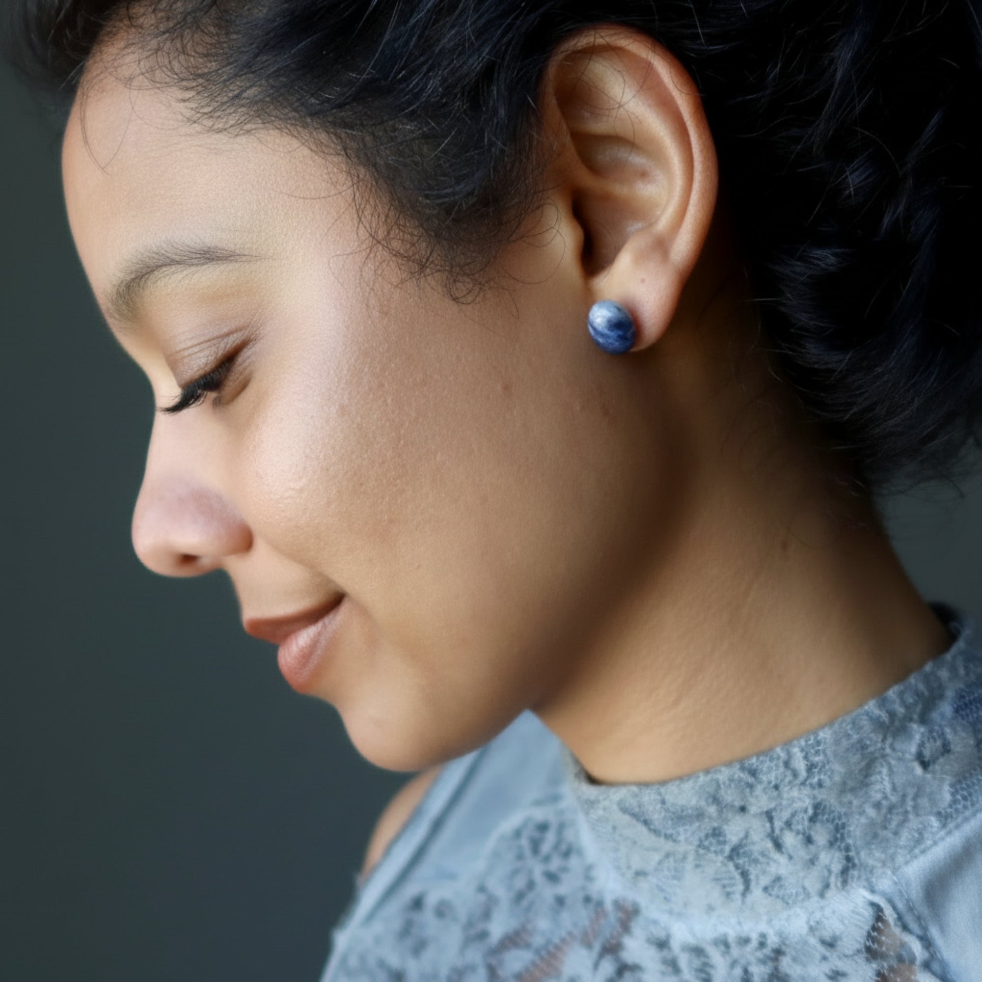 Sodalite Earrings Mindful Blue Studs Sterling Silver