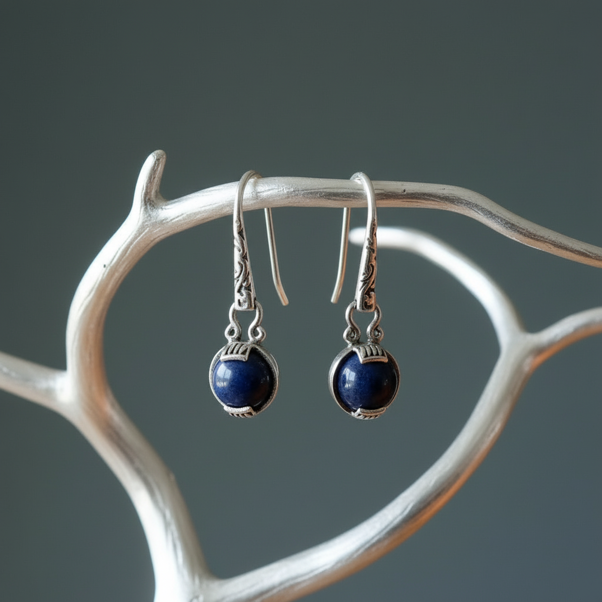 Sodalite Earrings Spiritual Blue Night Sterling Silver