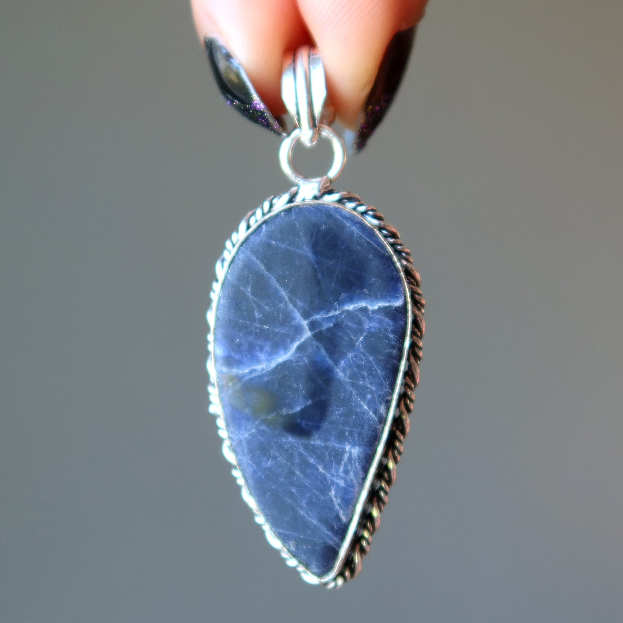 Pendentif Aile d'Ange Sodalite Pierre Bleue Spirituelle Argent
