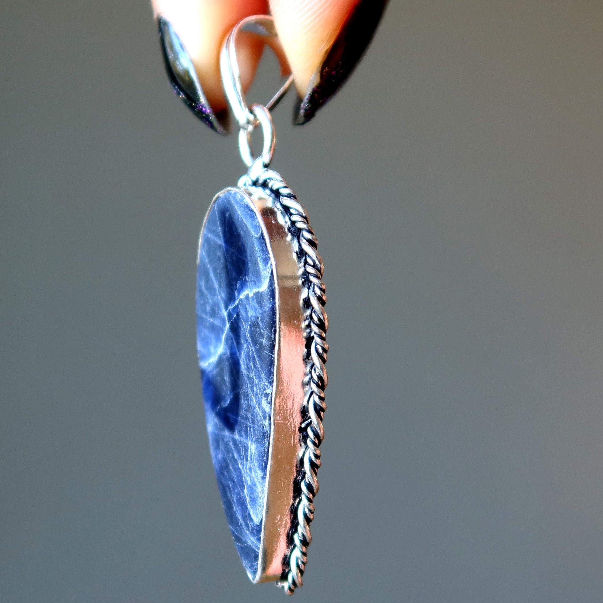 Pendentif Aile d'Ange Sodalite Pierre Bleue Spirituelle Argent