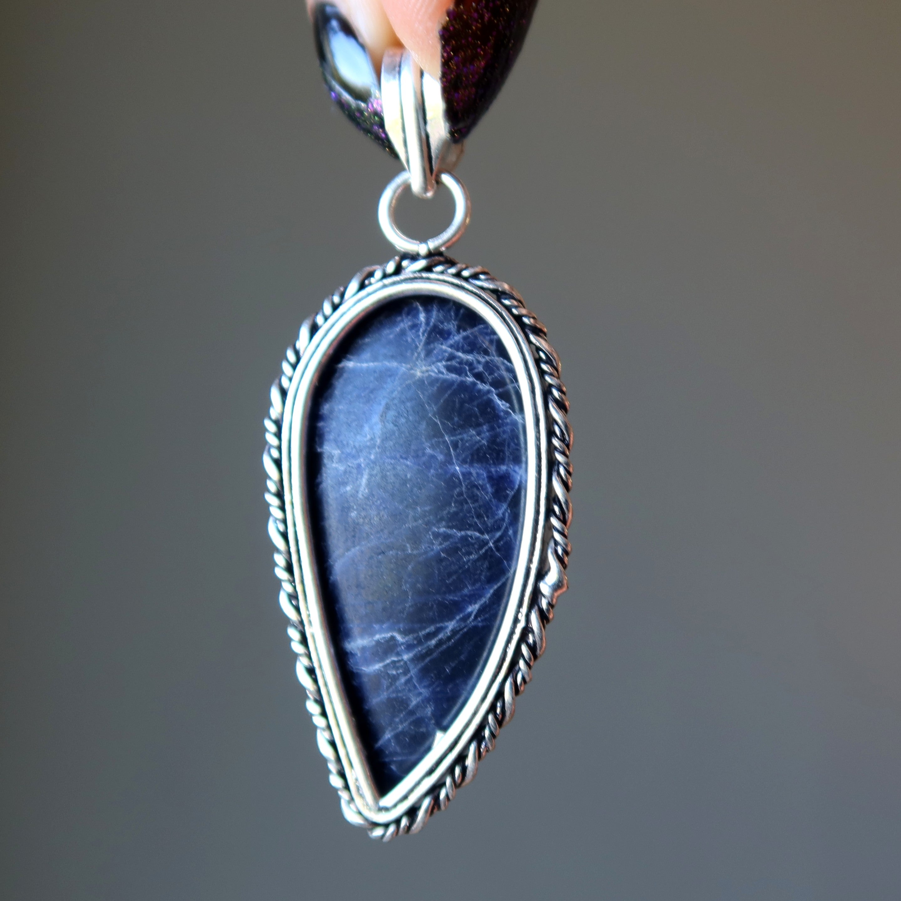 Pendentif Aile d'Ange Sodalite Pierre Bleue Spirituelle Argent