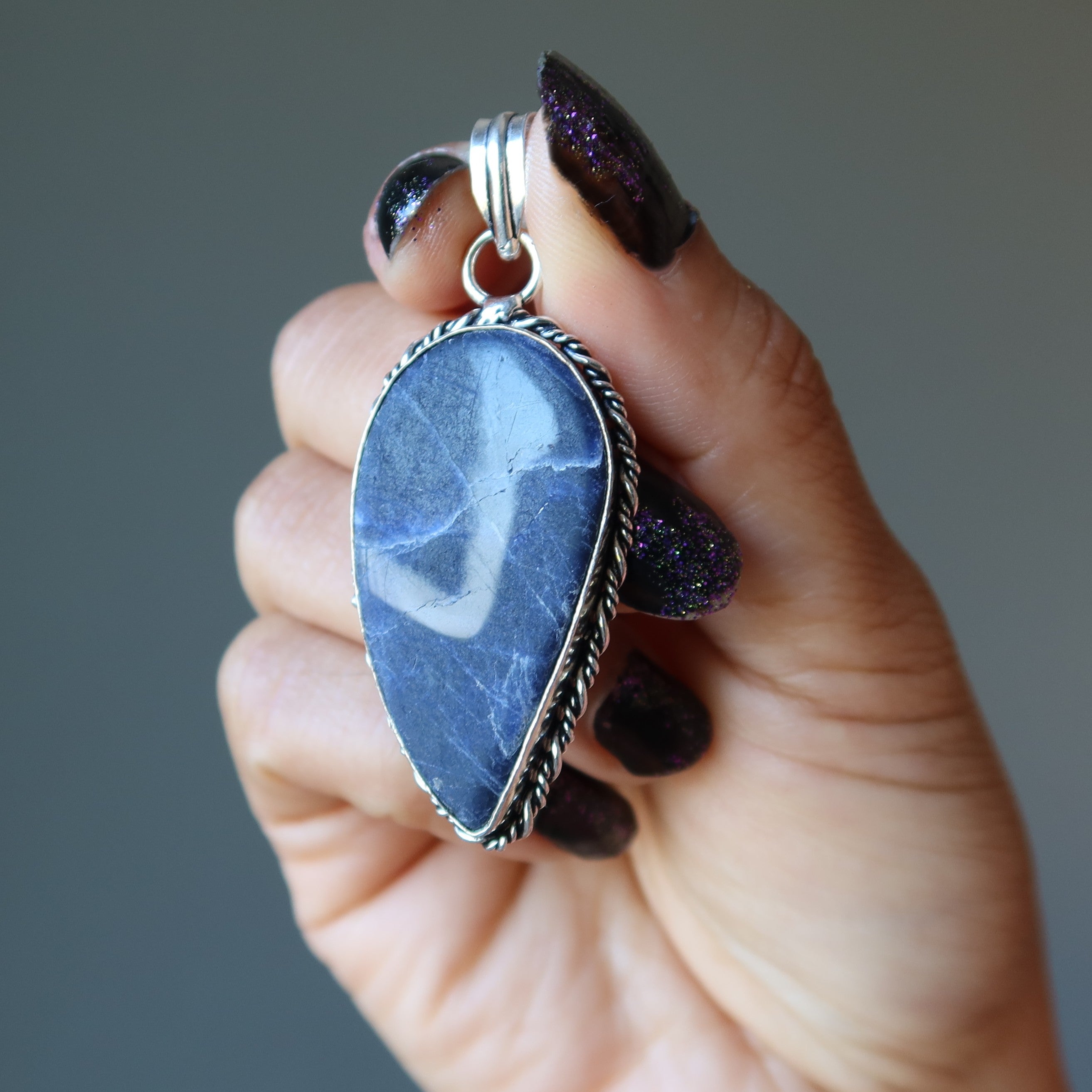 Pendentif Aile d'Ange Sodalite Pierre Bleue Spirituelle Argent