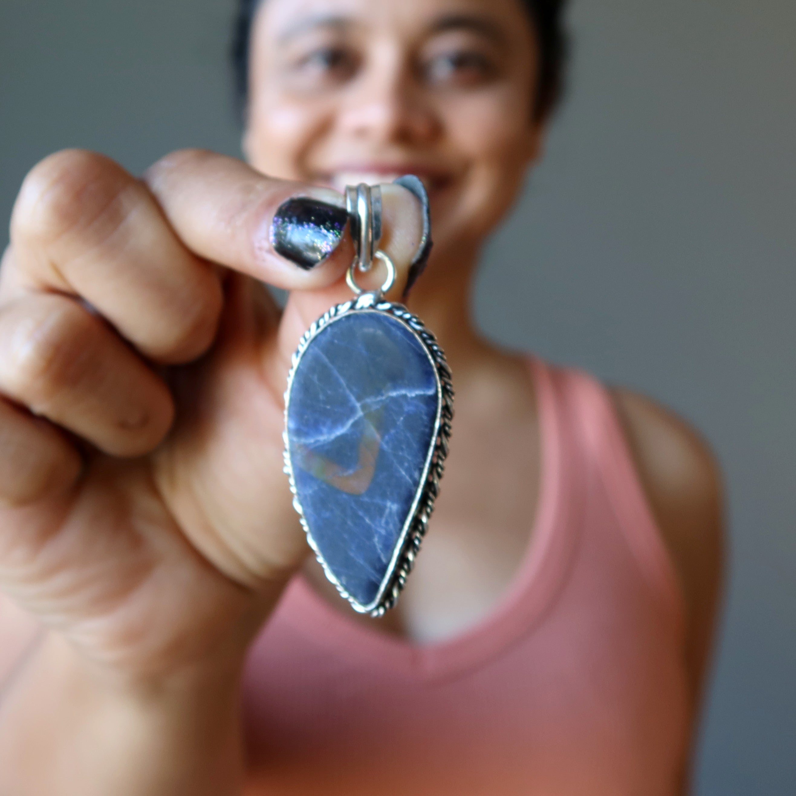Pendentif Aile d'Ange Sodalite Pierre Bleue Spirituelle Argent