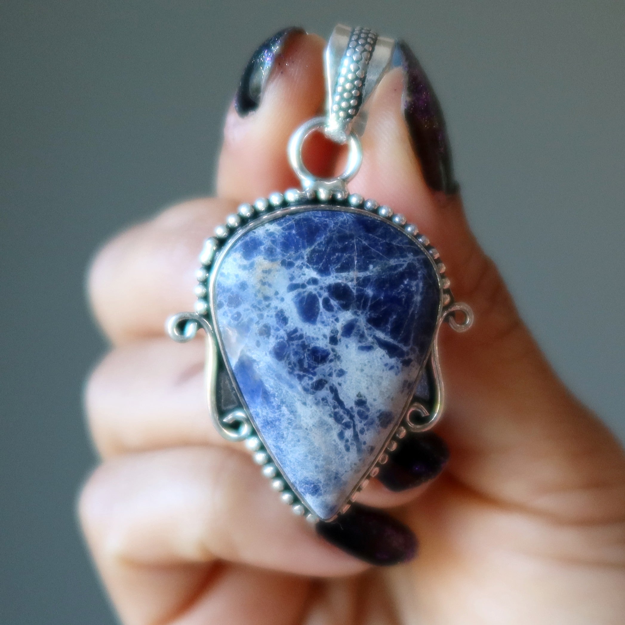 Sodalite Pendant Peace Please Blue Sterling Silver