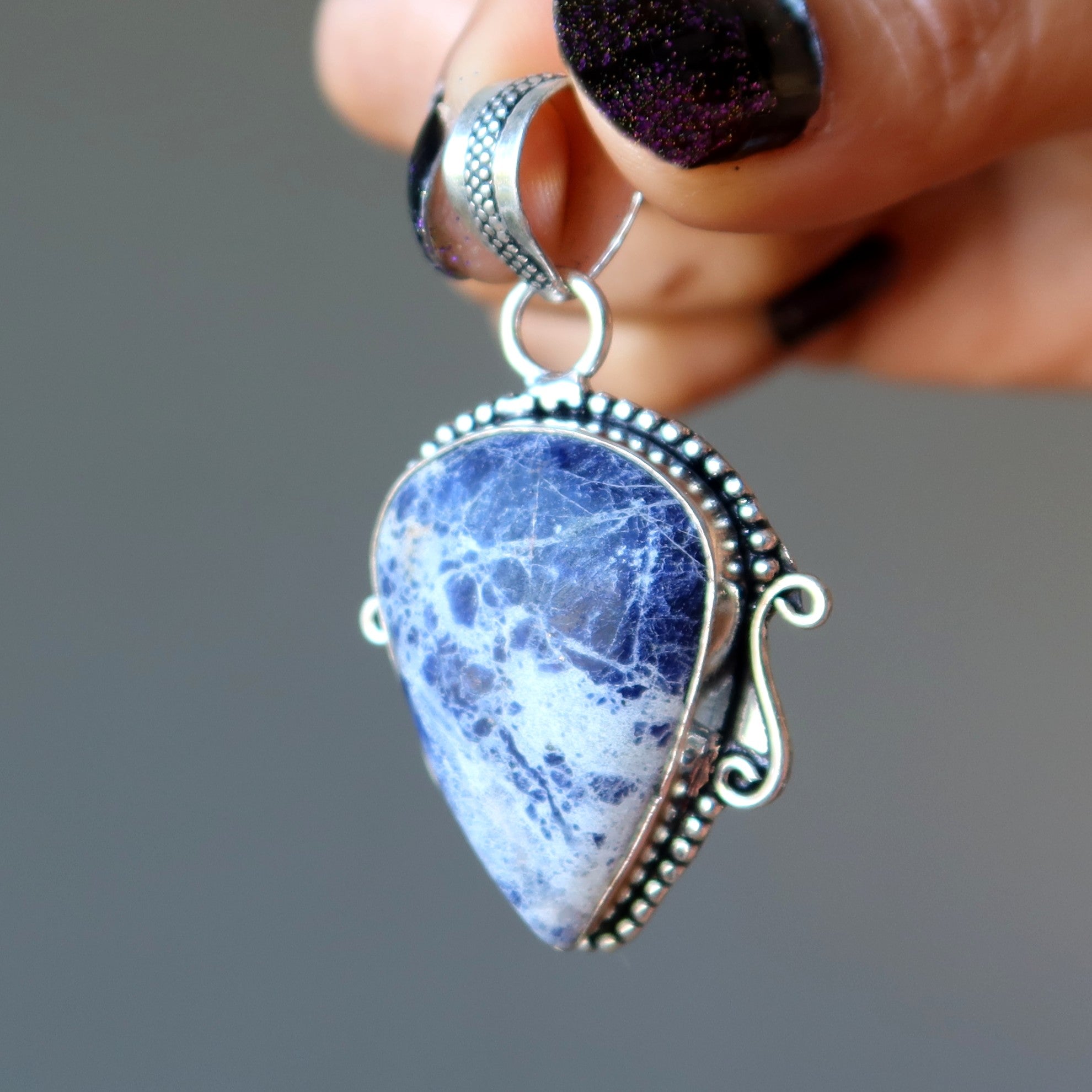 Sodalite Pendant Peace Please Blue Sterling Silver
