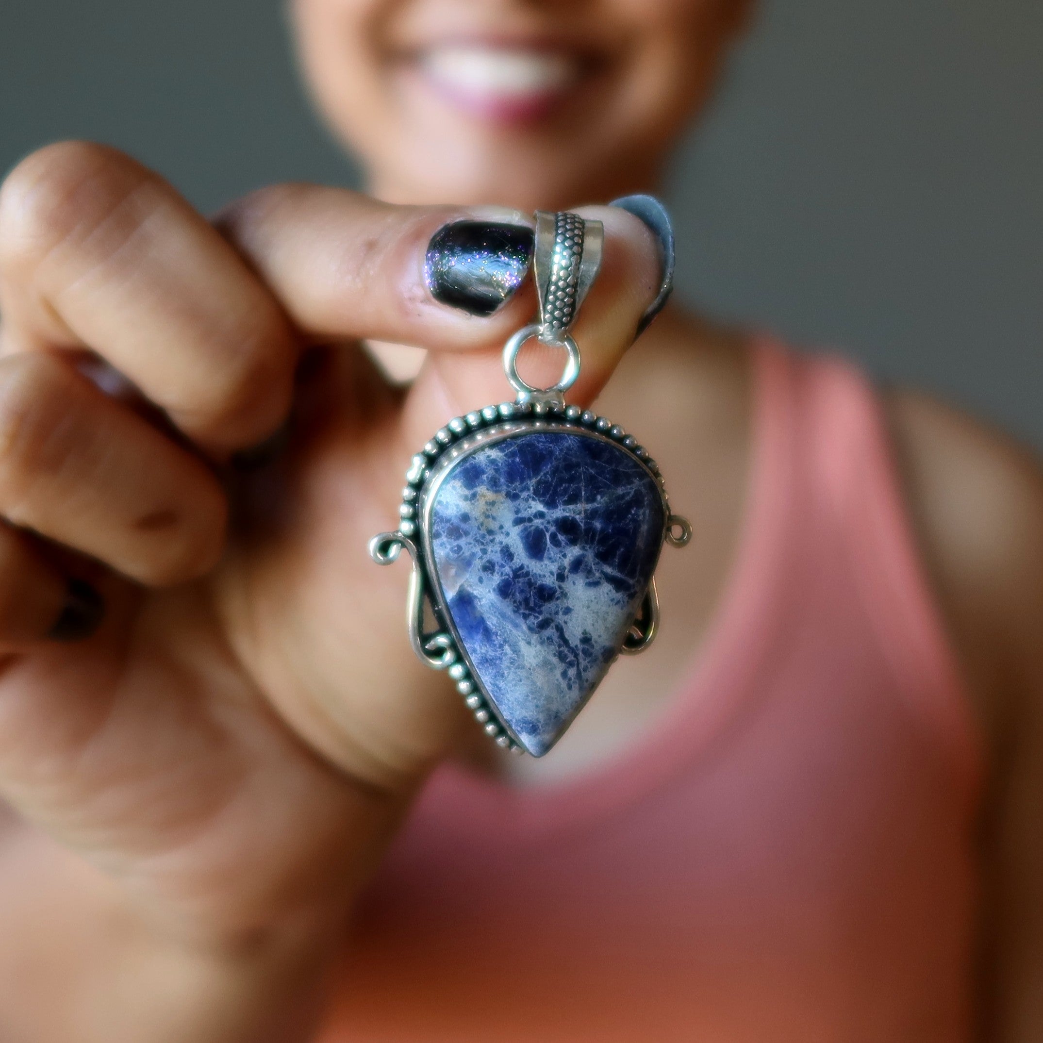 Sodalite Pendant Peace Please Blue Sterling Silver