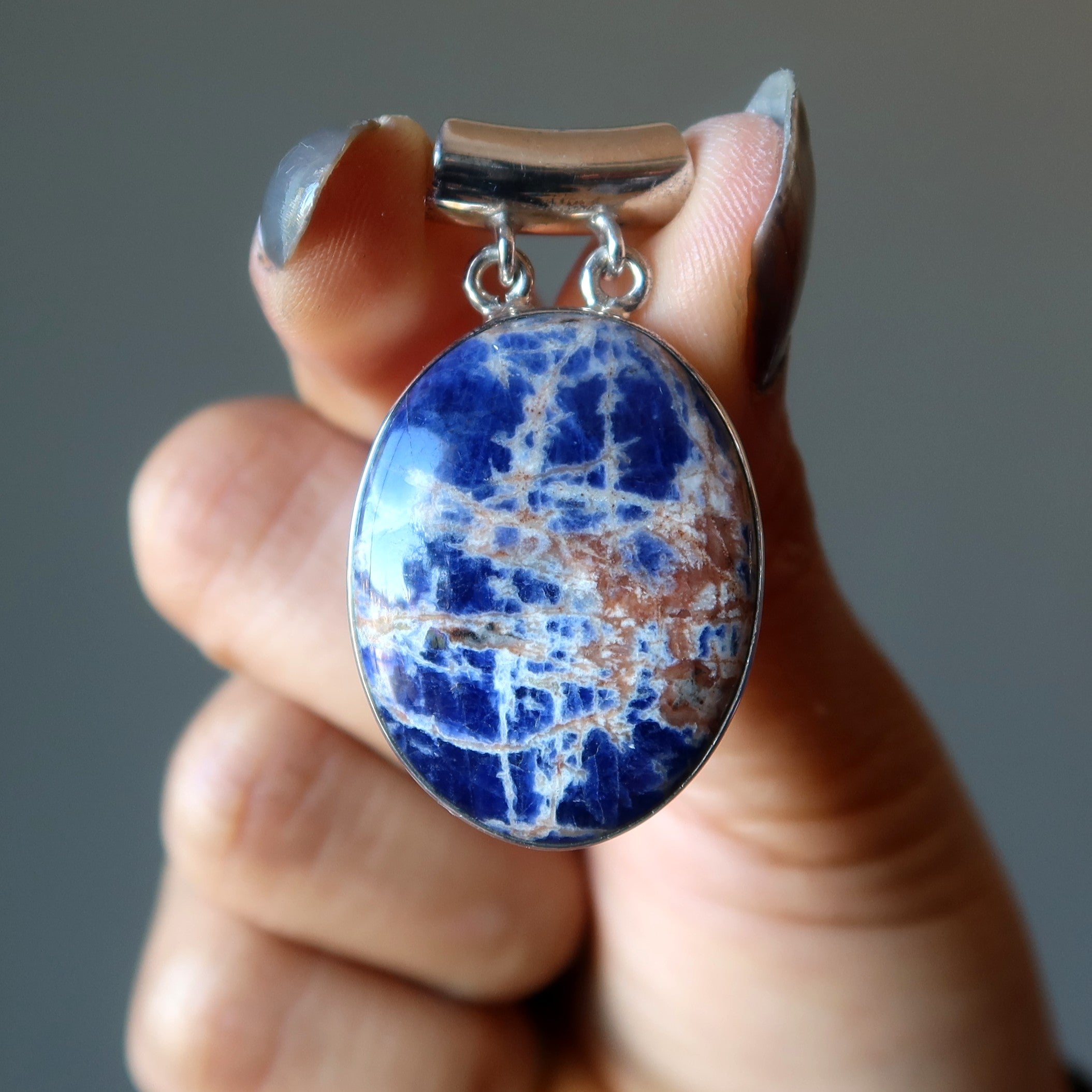 Sodalite Pendant Pink Sunset Blue Sea Oval Sterling Silver