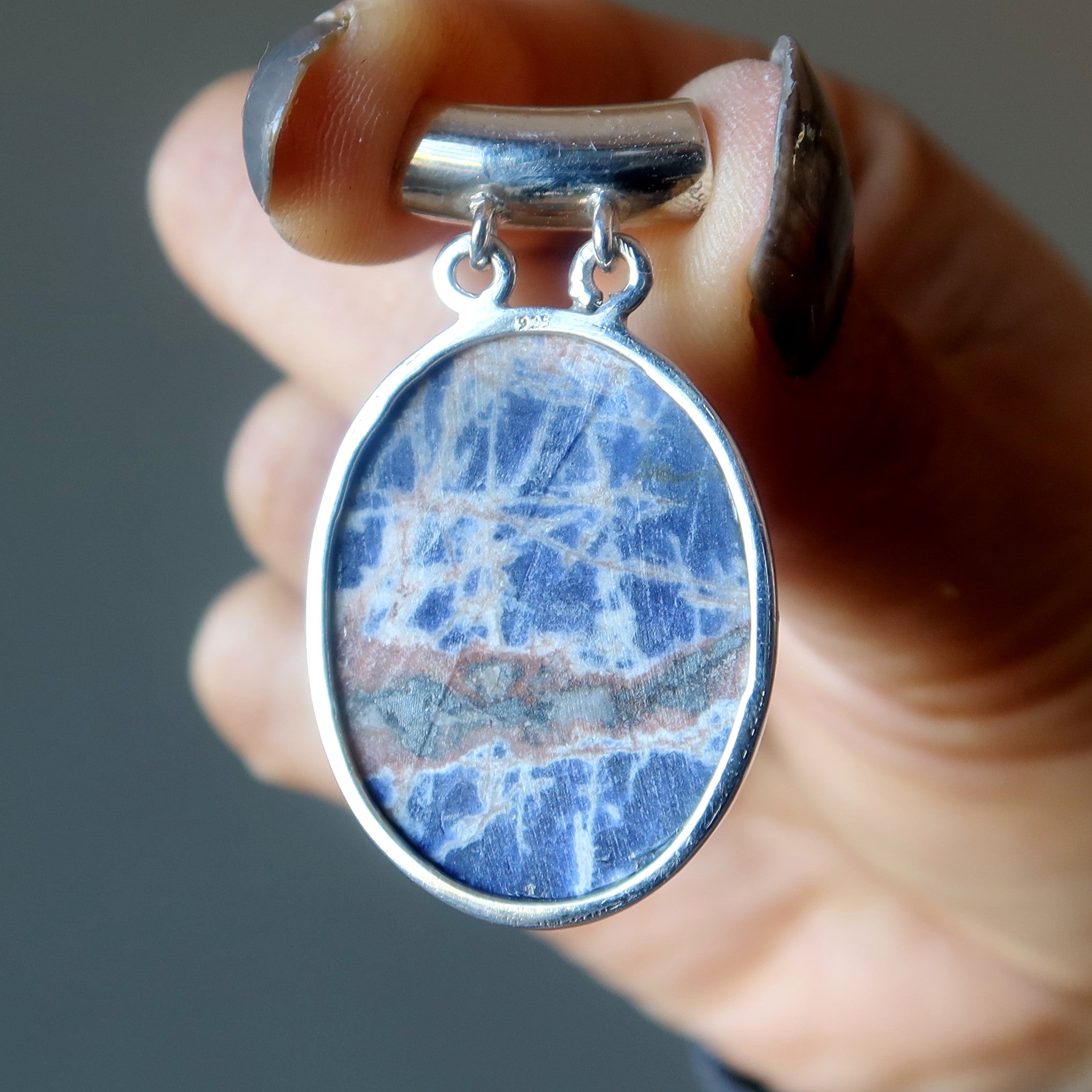 Sodalite Pendant Pink Sunset Blue Sea Oval Sterling Silver