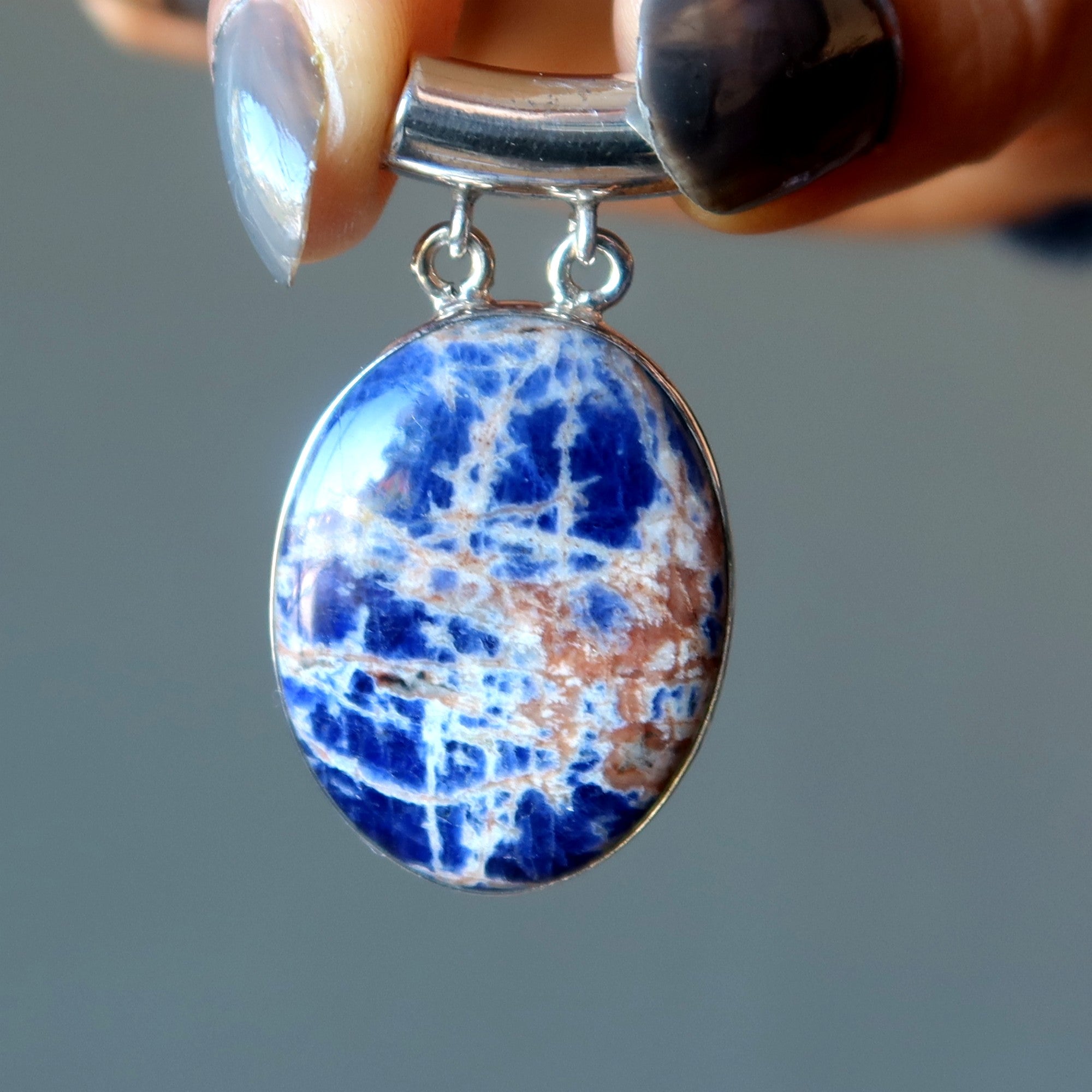 Sodalite Pendant Pink Sunset Blue Sea Oval Sterling Silver