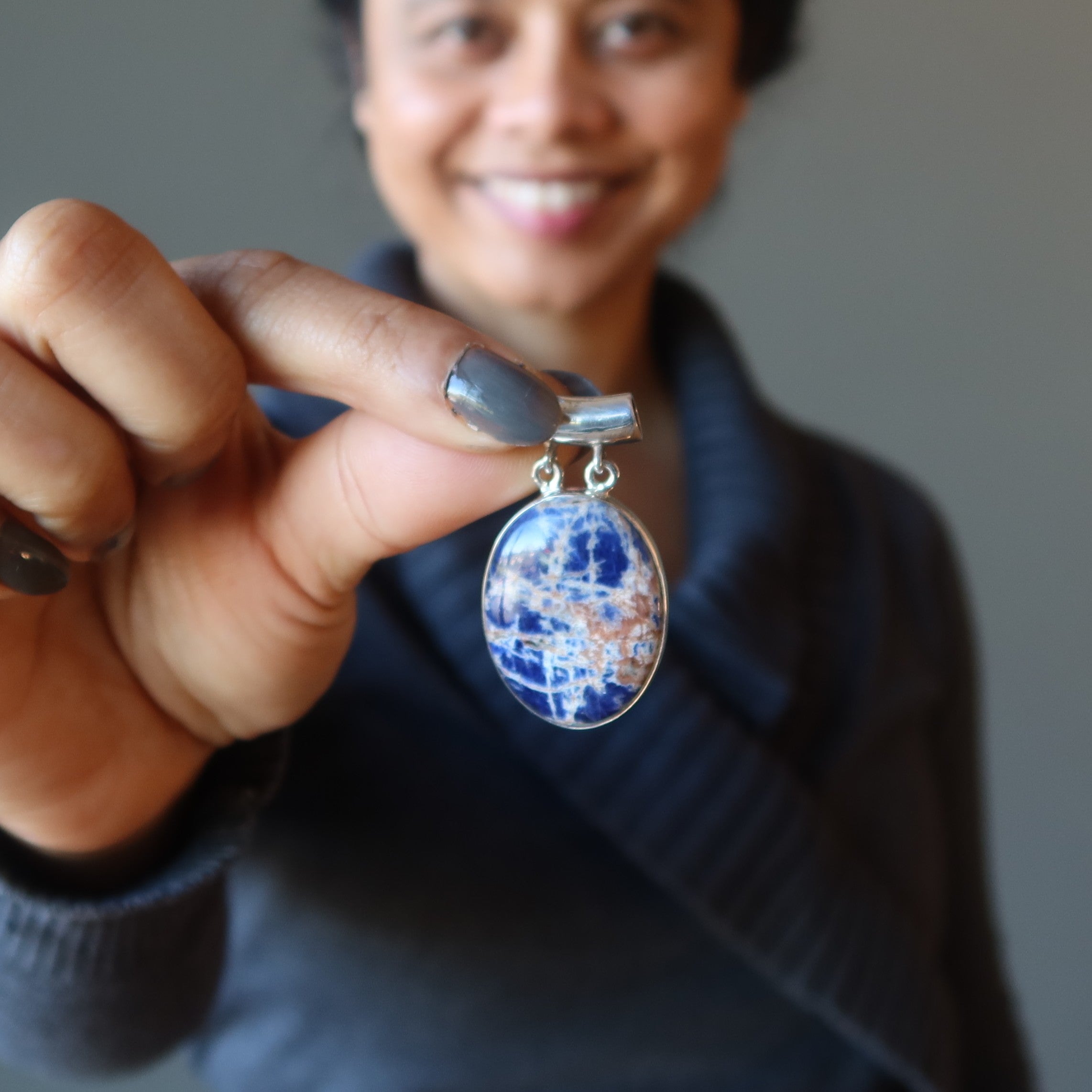 Sodalite Pendant Pink Sunset Blue Sea Oval Sterling Silver