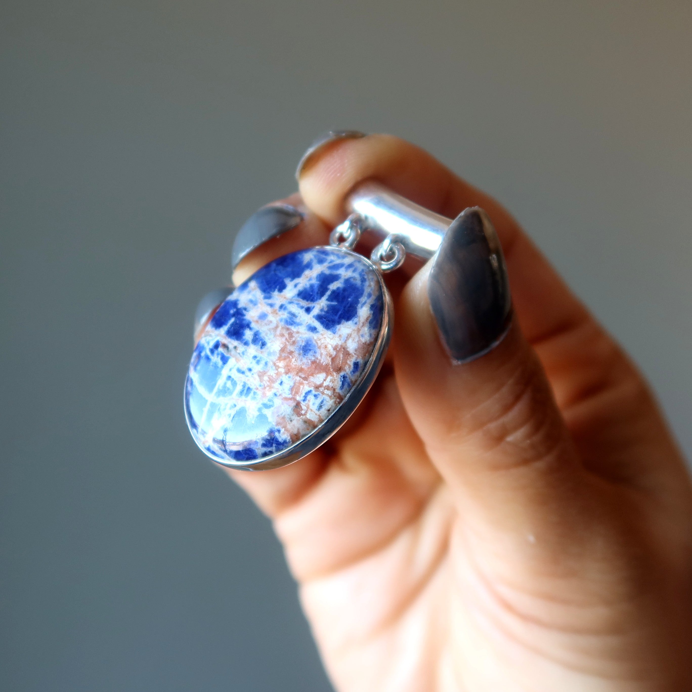 Sodalite Pendant Pink Sunset Blue Sea Oval Sterling Silver