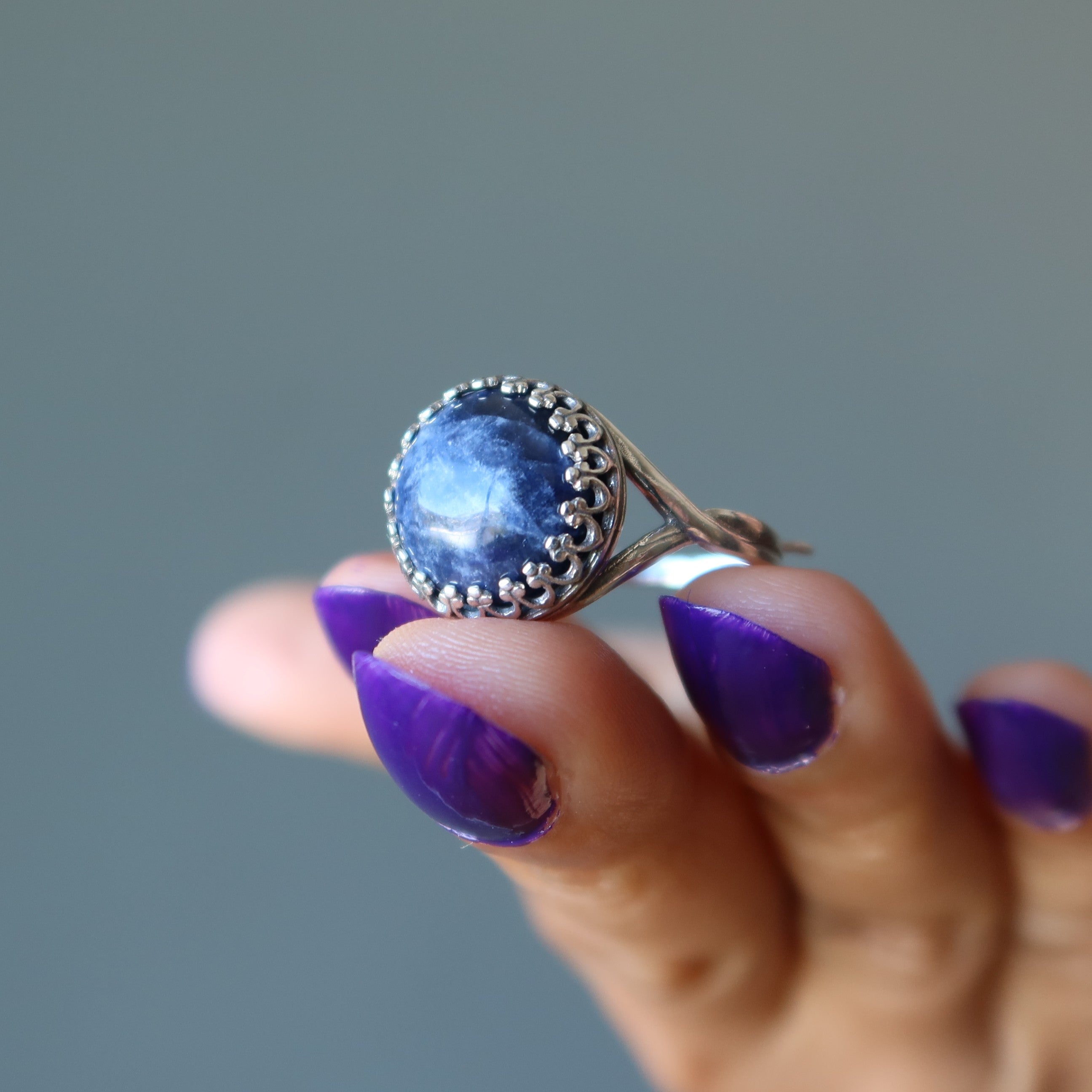 Sodalite Ring Magic Vision Sterling Silver Adjustable