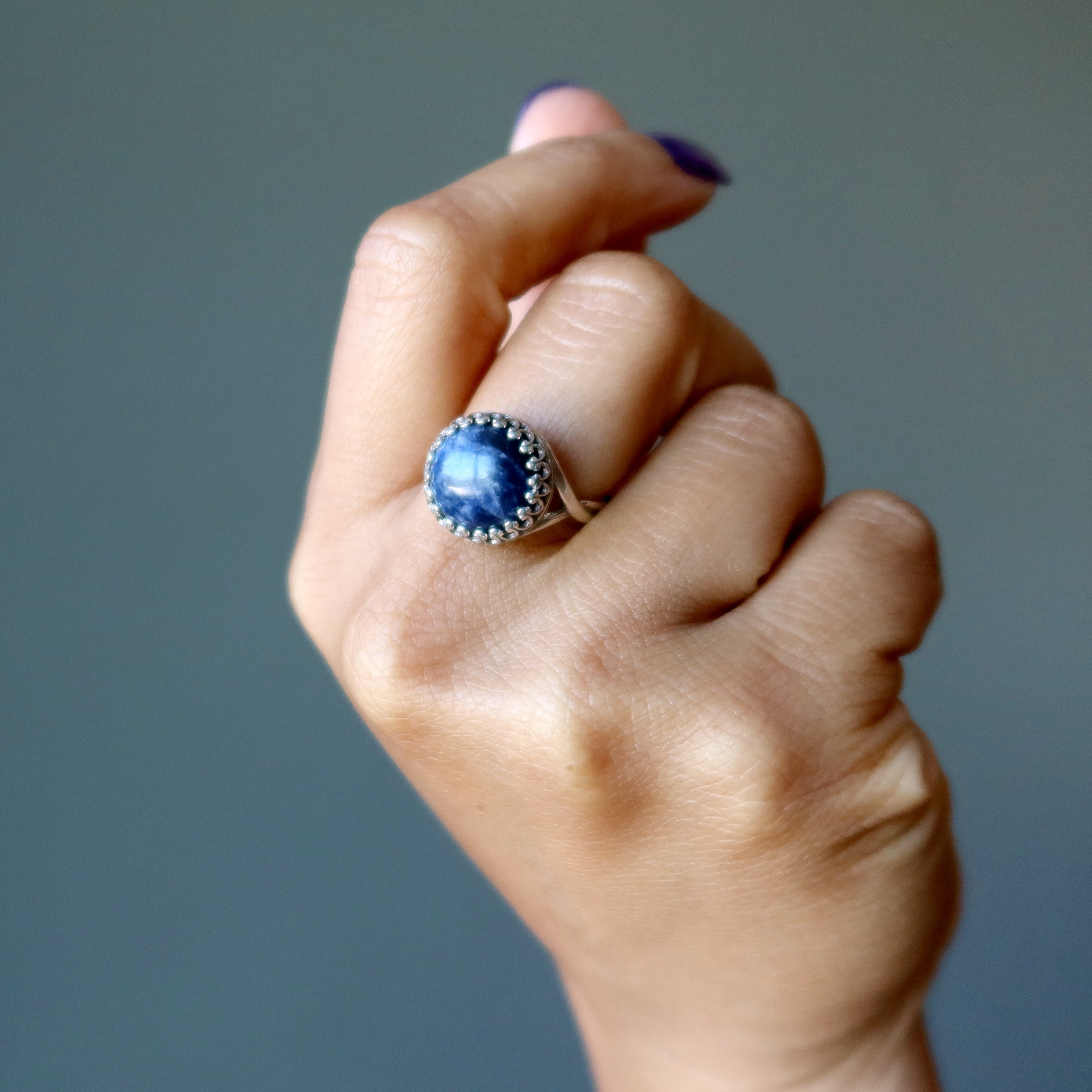 Sodalite Ring Magic Vision Sterling Silver Adjustable