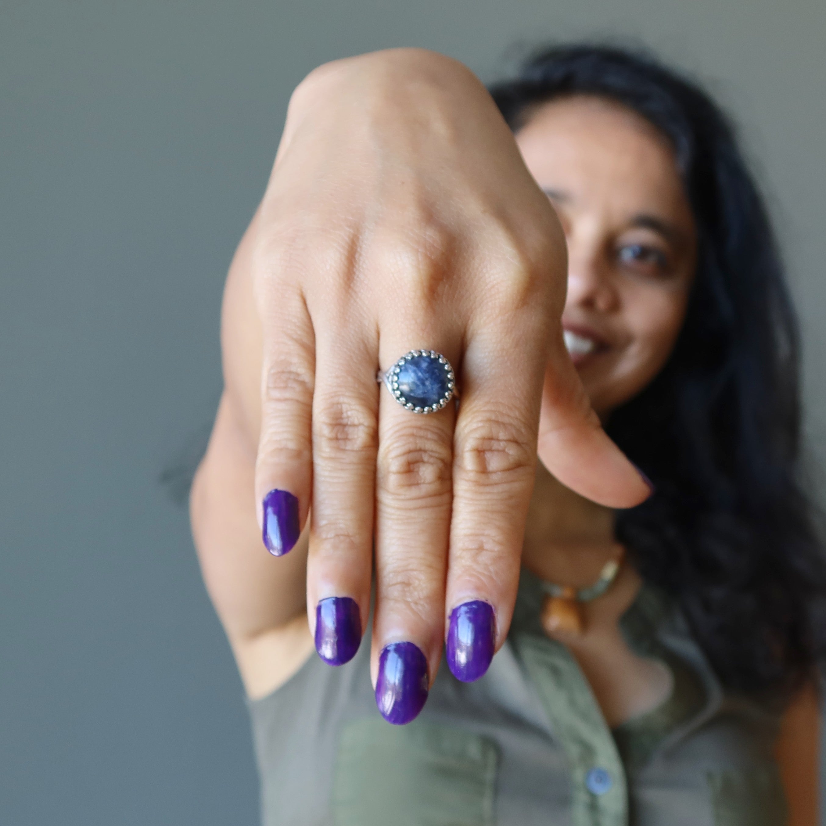 Sodalite Ring Magic Vision Sterling Silver Adjustable