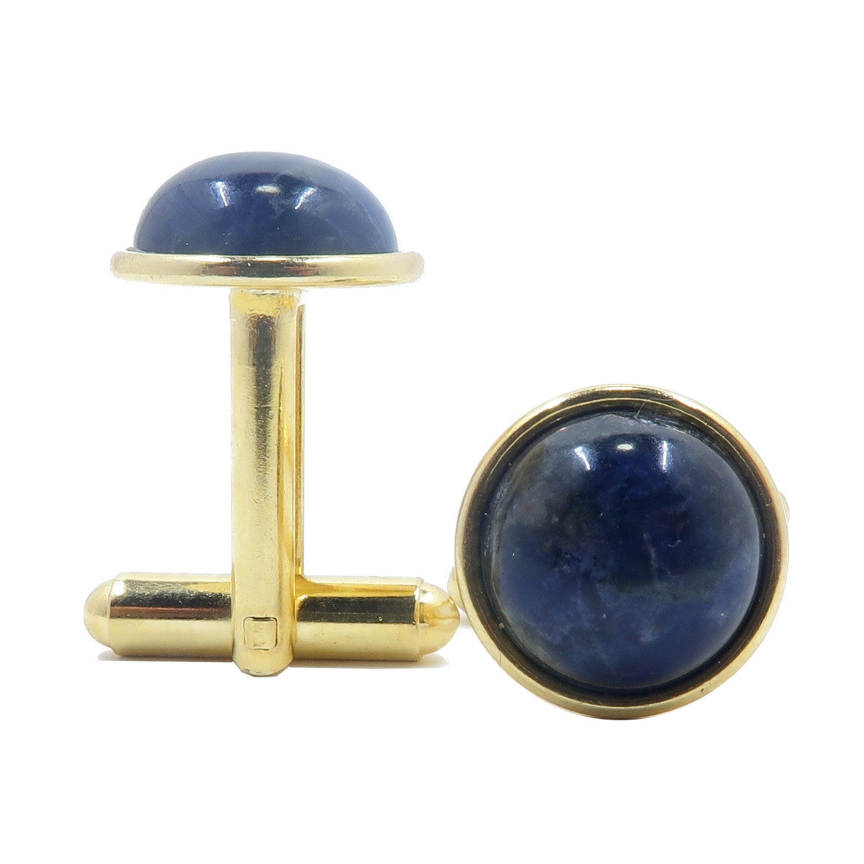Boutons de manchette en sodalite, pierre élégante bleue et or