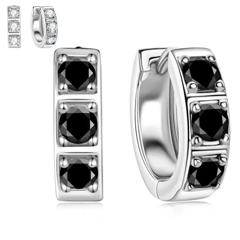 Sterling Silver 0.6ct Moissanite Hoop Earrings Black White Two-Tone 925