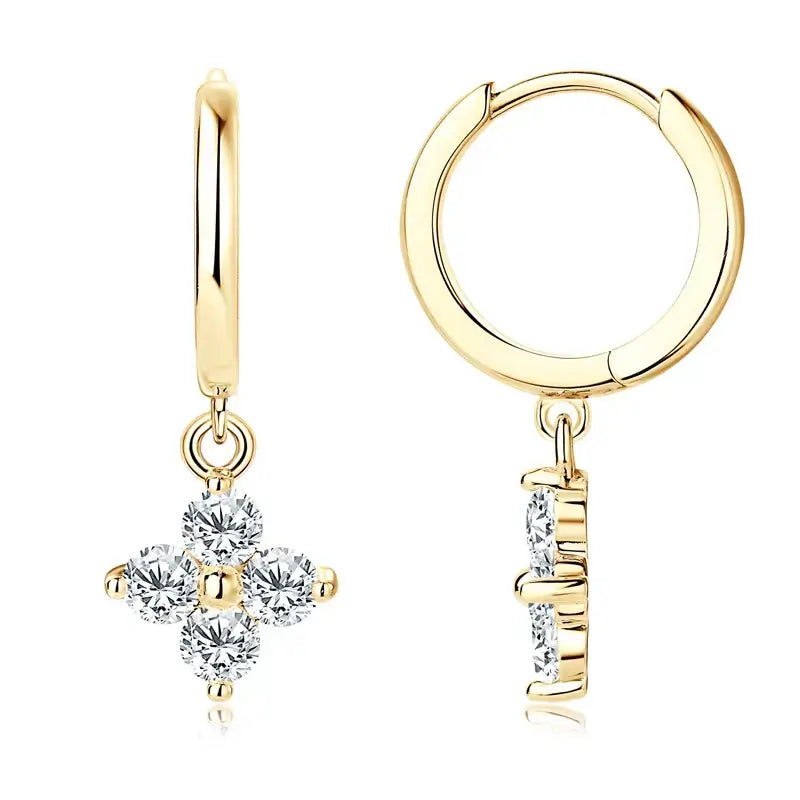 925er Sterling Silber 3mm Moissanit Vierblättriges Kleeblatt Creolen Ohrringe für Damen