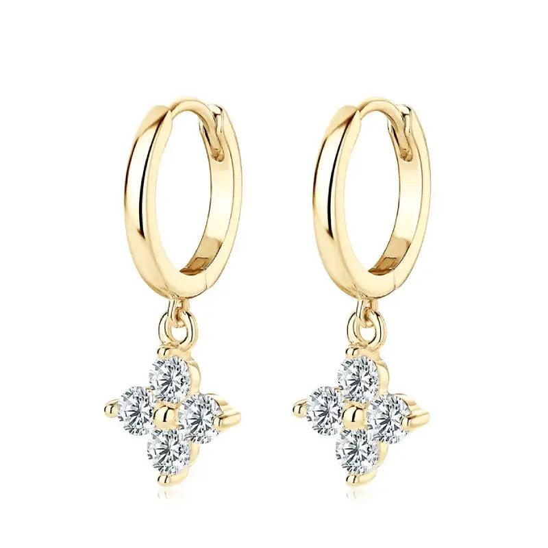 Sterling Silver 925 3mm Moissanite Four-Leaf Clover Hoop Dangle Earrings Women