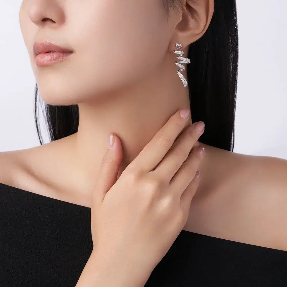 925er Sterling Silber Moissanit Spiral-Ohrhänger für Damen gedreht elegant