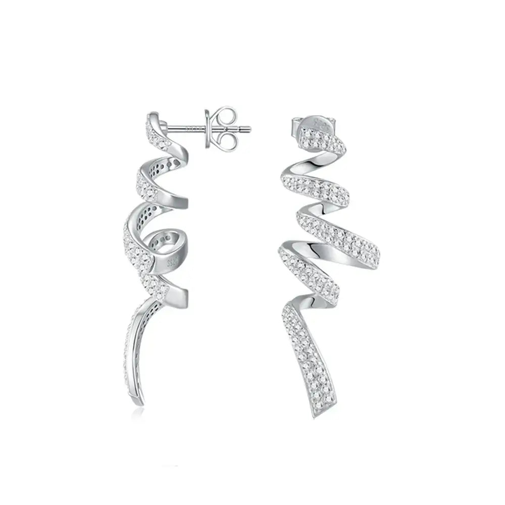 925er Sterling Silber Moissanit Spiral-Ohrhänger für Damen gedreht elegant