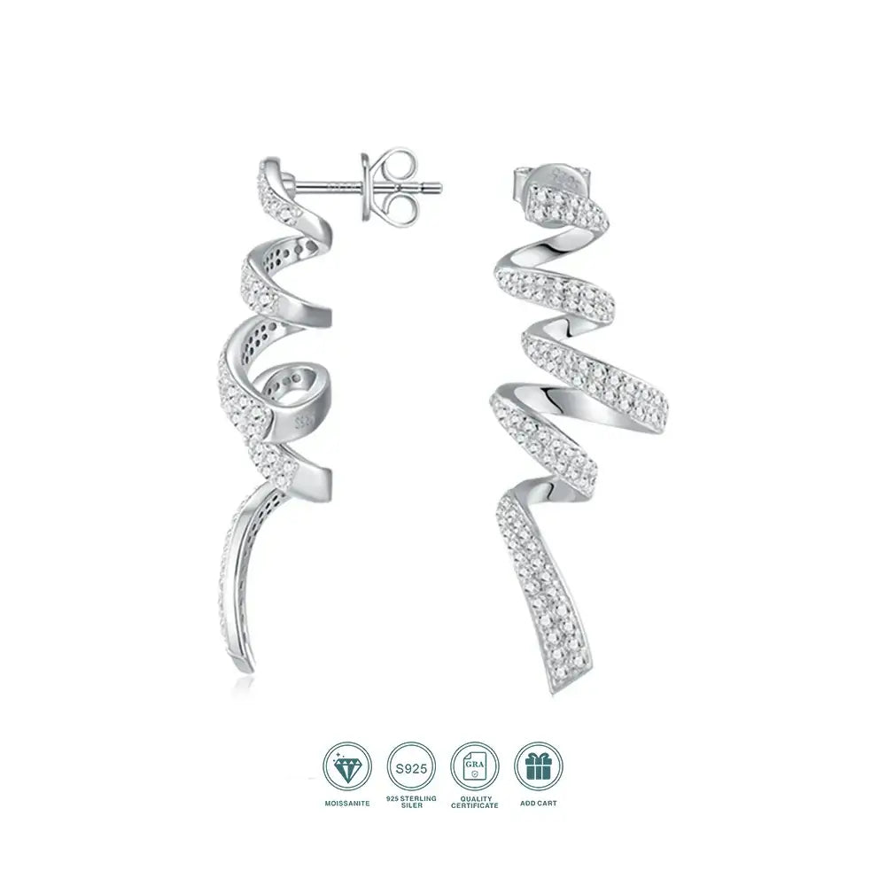 925er Sterling Silber Moissanit Spiral-Ohrhänger für Damen gedreht elegant