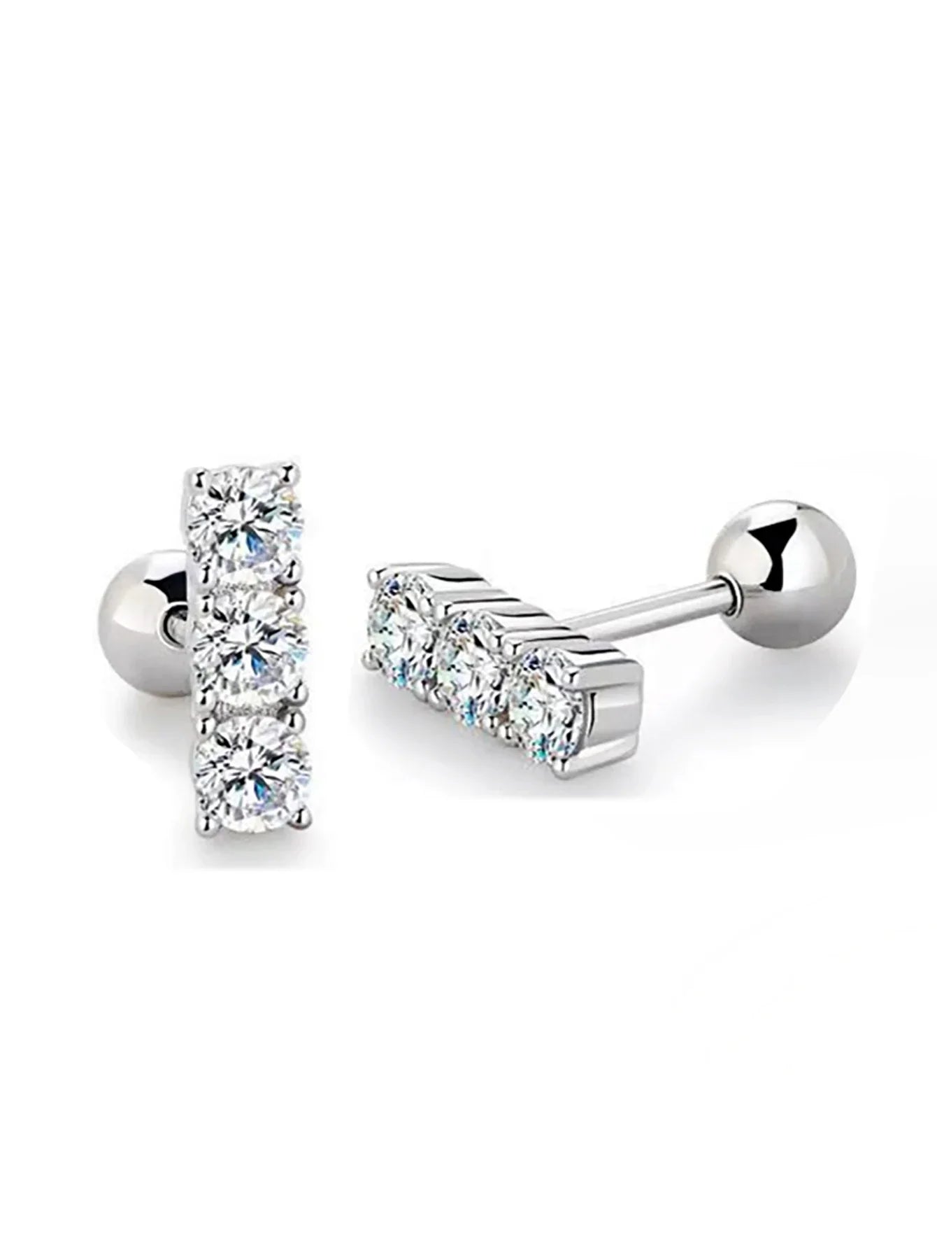 Boucles d'oreilles clous en argent sterling 925 Moissanite 0,6 ct total rangée droite