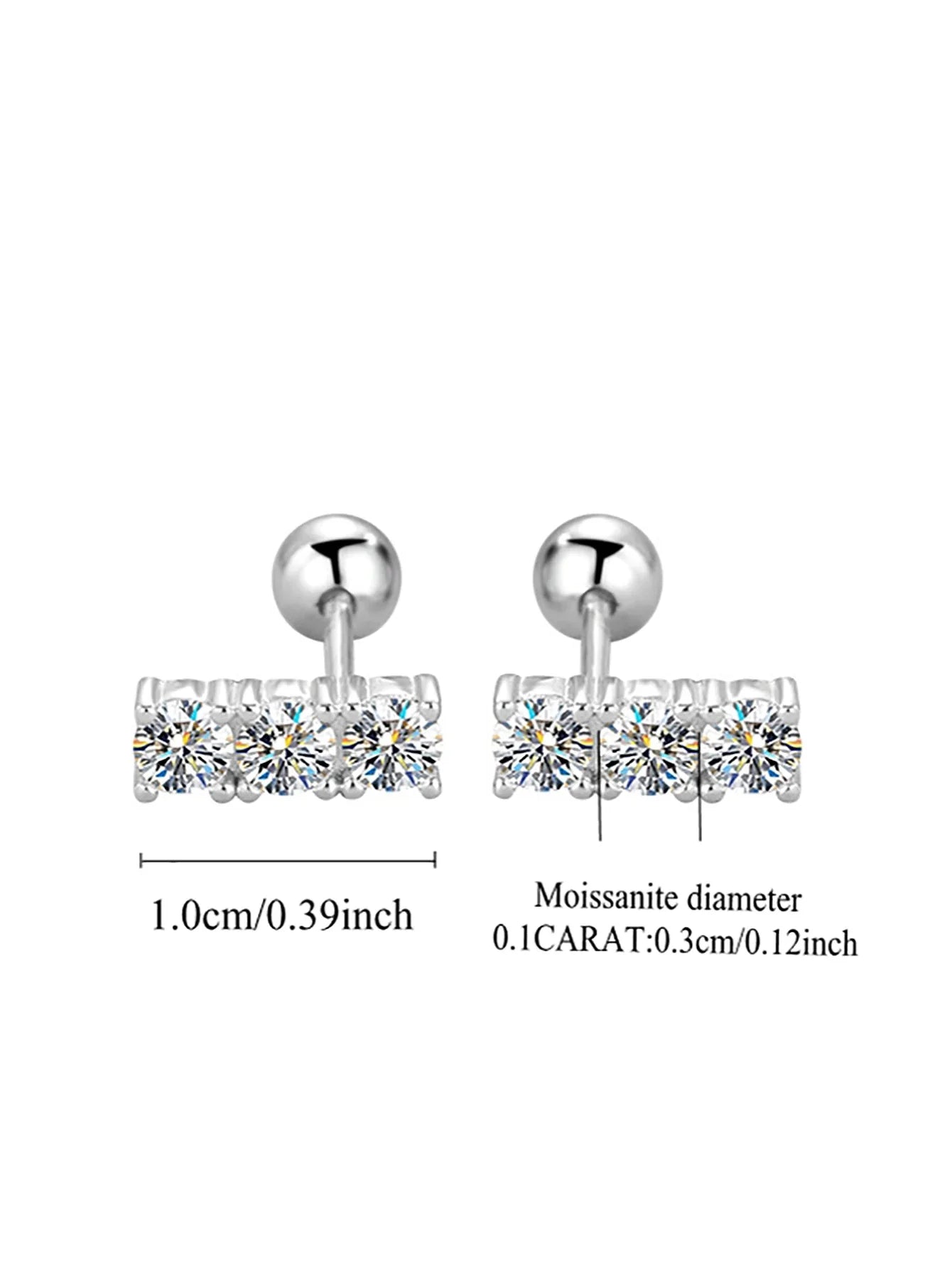 Boucles d'oreilles clous en argent sterling 925 Moissanite 0,6 ct total rangée droite