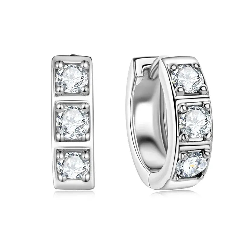 Sterling Silver 0.6ct Moissanite Hoop Earrings Black White Two-Tone 925