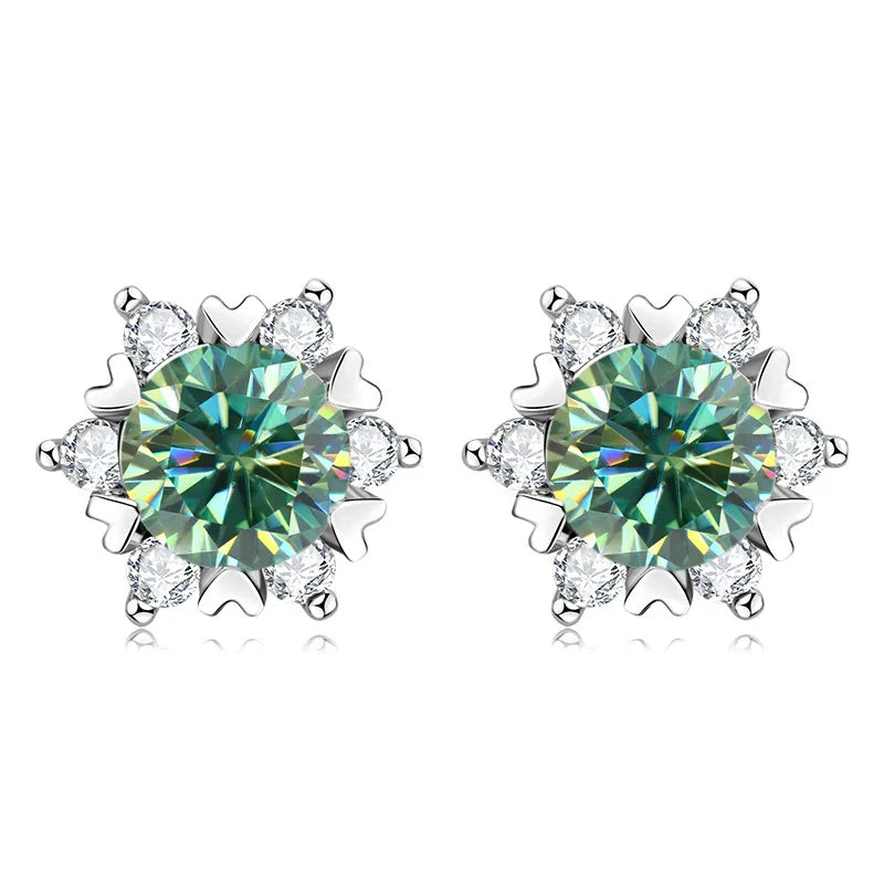 Sterling Silver S925 Moissanite Snowflake Stud Earrings 6-Claw Valentine's