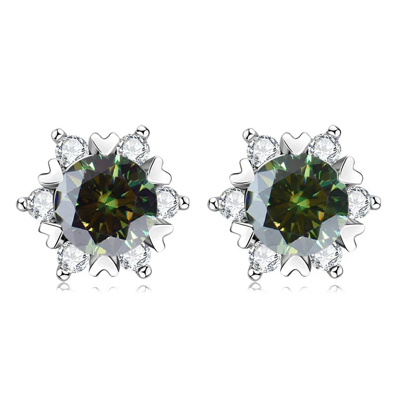 Sterling Silver S925 Moissanite Snowflake Stud Earrings 6-Claw Valentine's