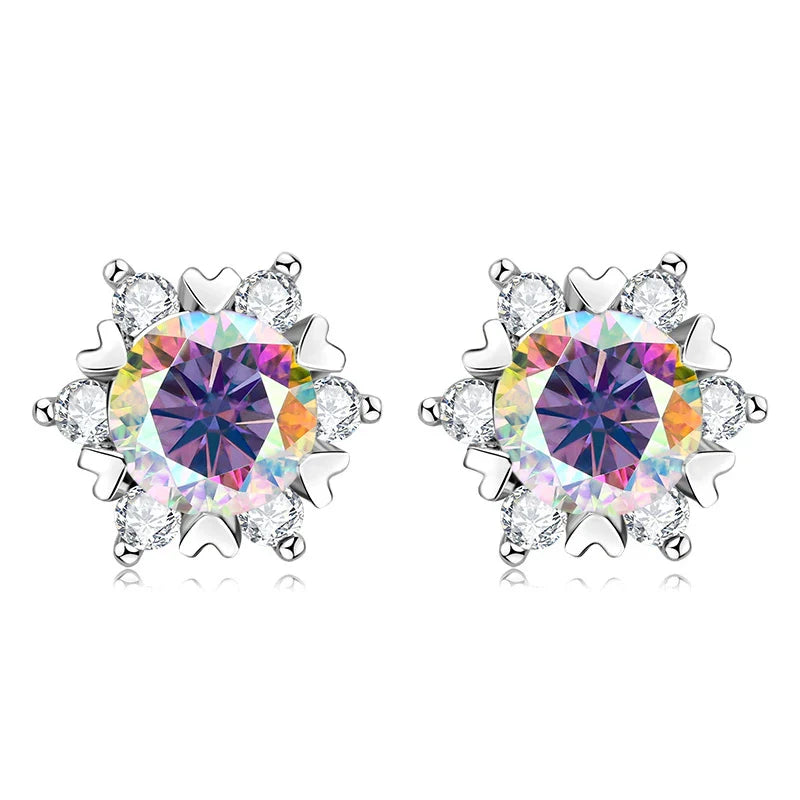 Sterling Silver S925 Moissanite Snowflake Stud Earrings 6-Claw Valentine's