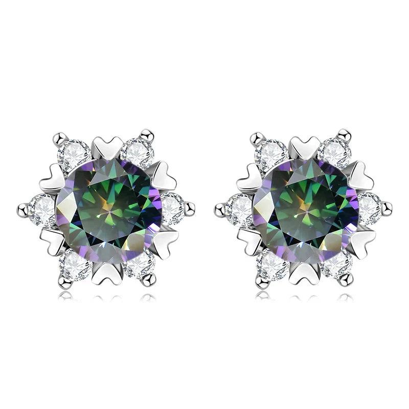 Sterling Silver S925 Moissanite Snowflake Stud Earrings 6-Claw Valentine's