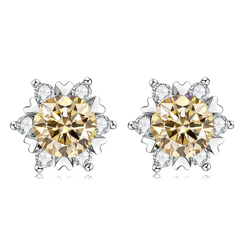 Sterling Silver S925 Moissanite Snowflake Stud Earrings 6-Claw Valentine's