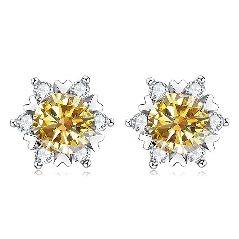 Sterling Silver S925 Moissanite Snowflake Stud Earrings 6-Claw Valentine's