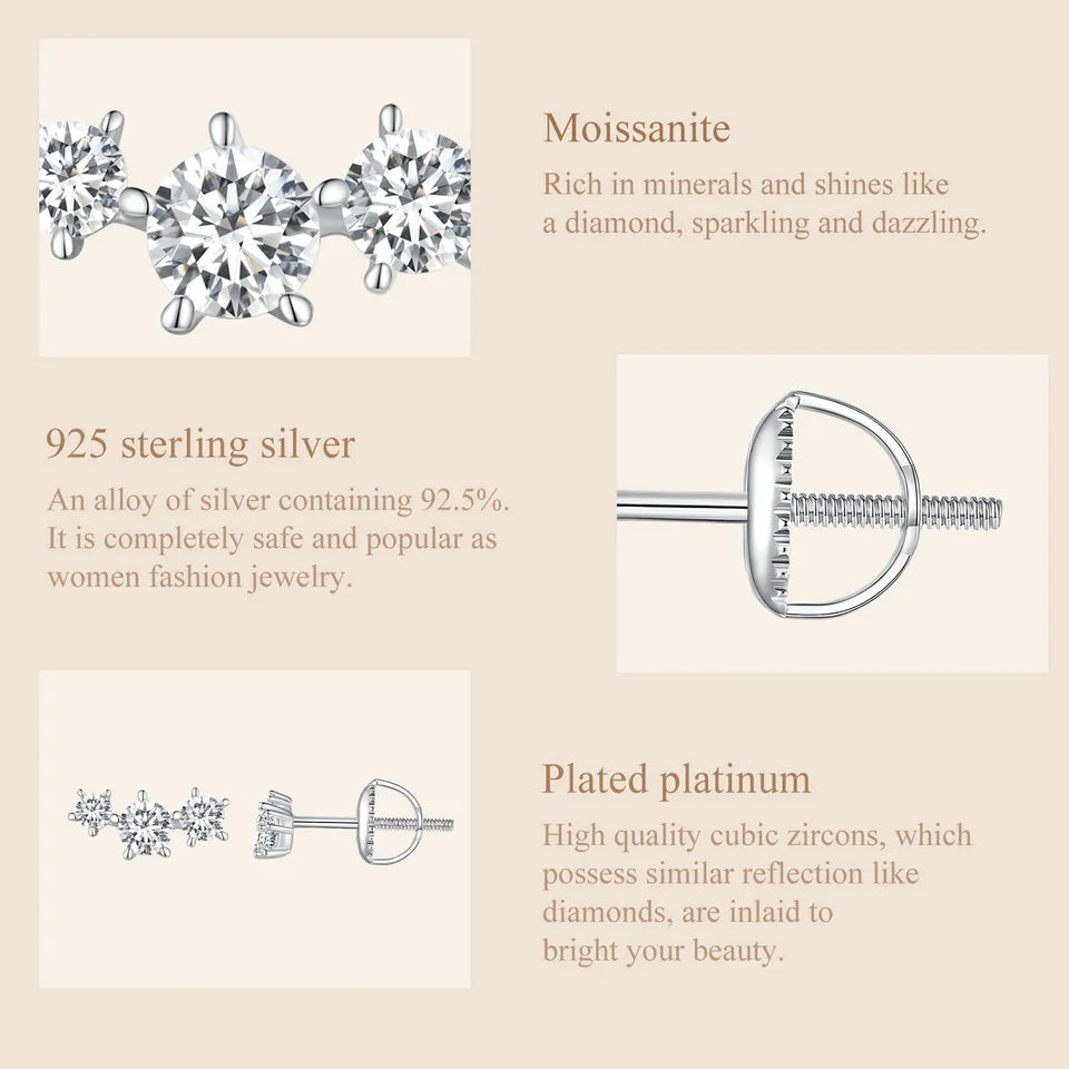 Boucles d'oreilles clous étoiles en argent sterling S925 moissanite, à vis, cadeau de fiançailles