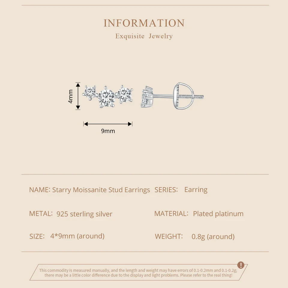 Boucles d'oreilles clous étoiles en argent sterling S925 moissanite, à vis, cadeau de fiançailles