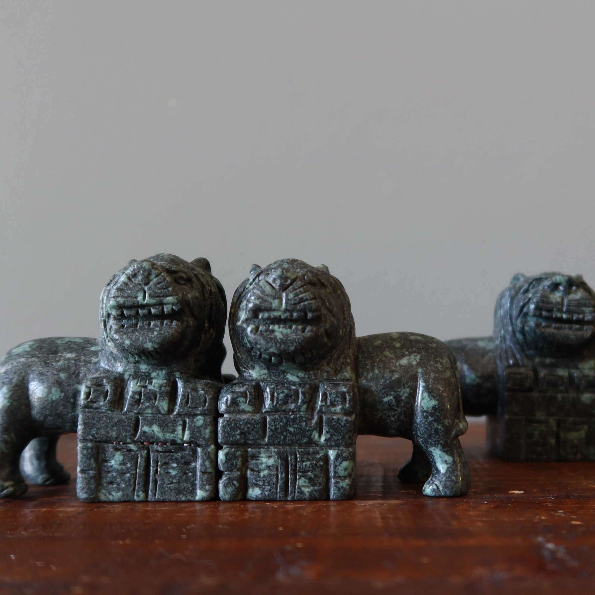 Stone Fu Dog Green Black Mythical Dragon Pair
